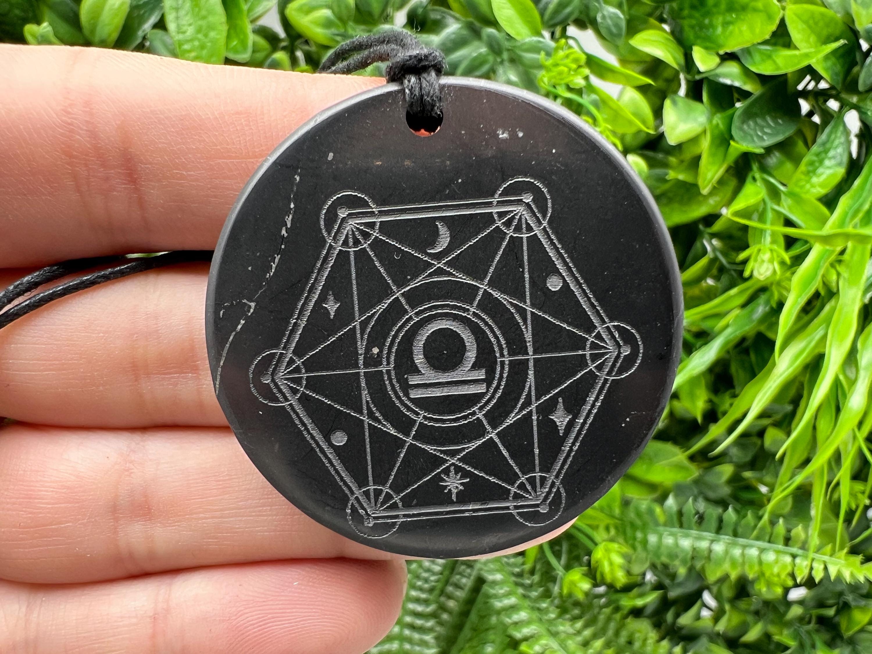 Shungite Libra Zodiac Pendant Necklace: EMF Protection Healing Stone