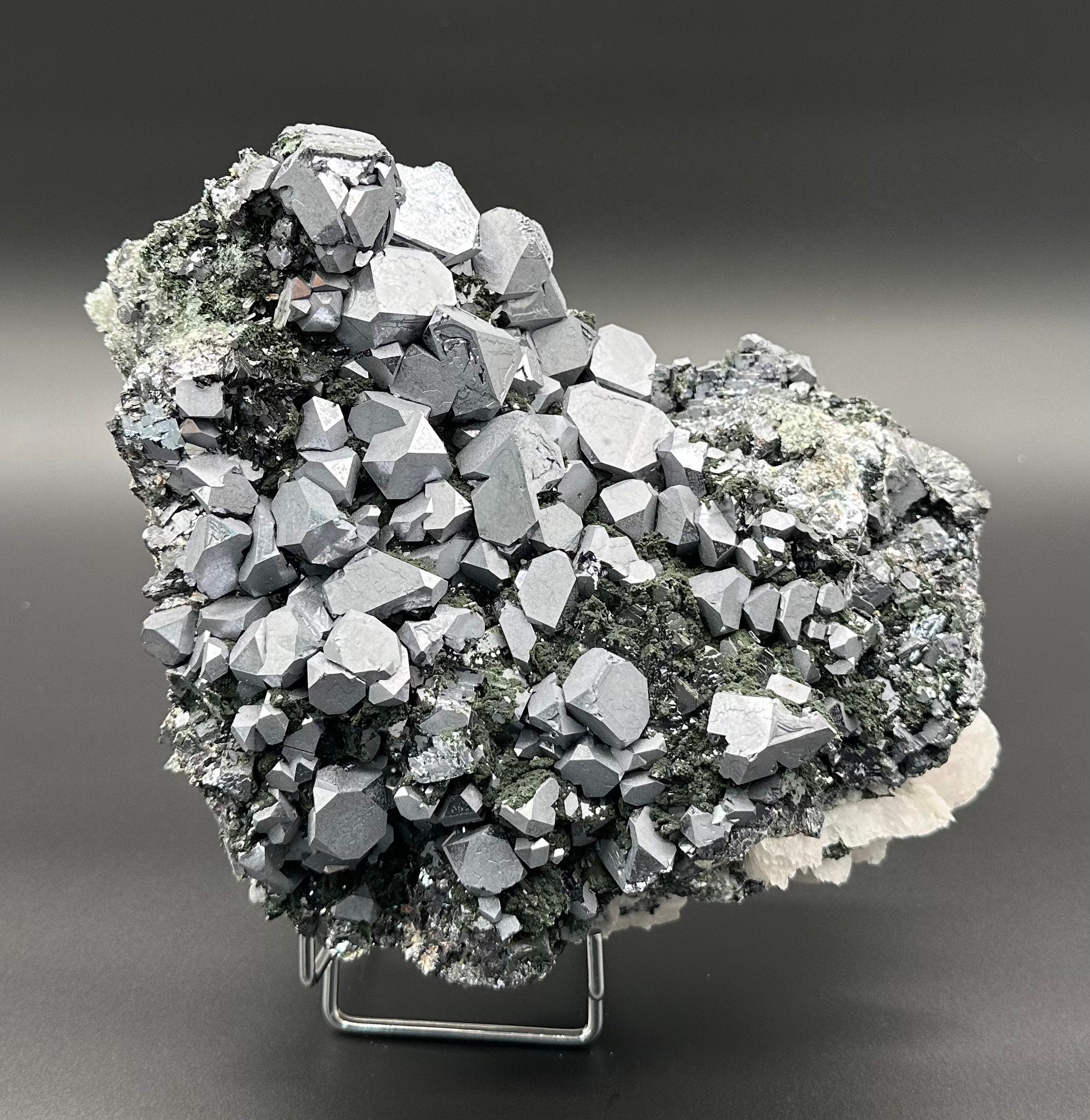 Skeletal Galena on Quartz with Chlorite, Borieva Mine Bulgaria