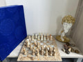 Handmade Onyx & Fossil Chess Set with Chessboard