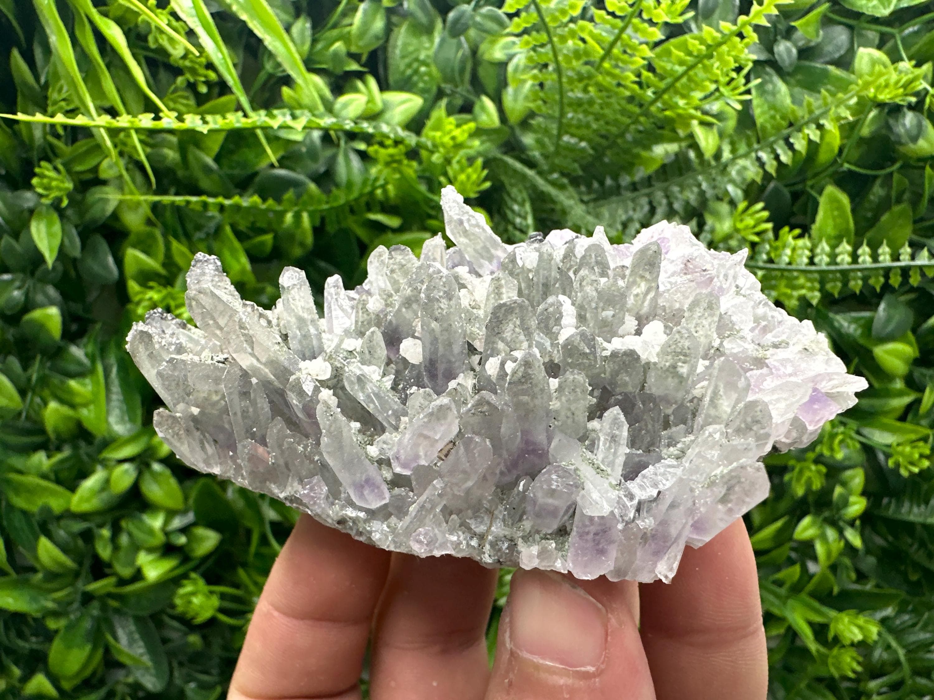 Amethyst Quartz Crystal Cluster with Calcite, Chlorite Inclusions