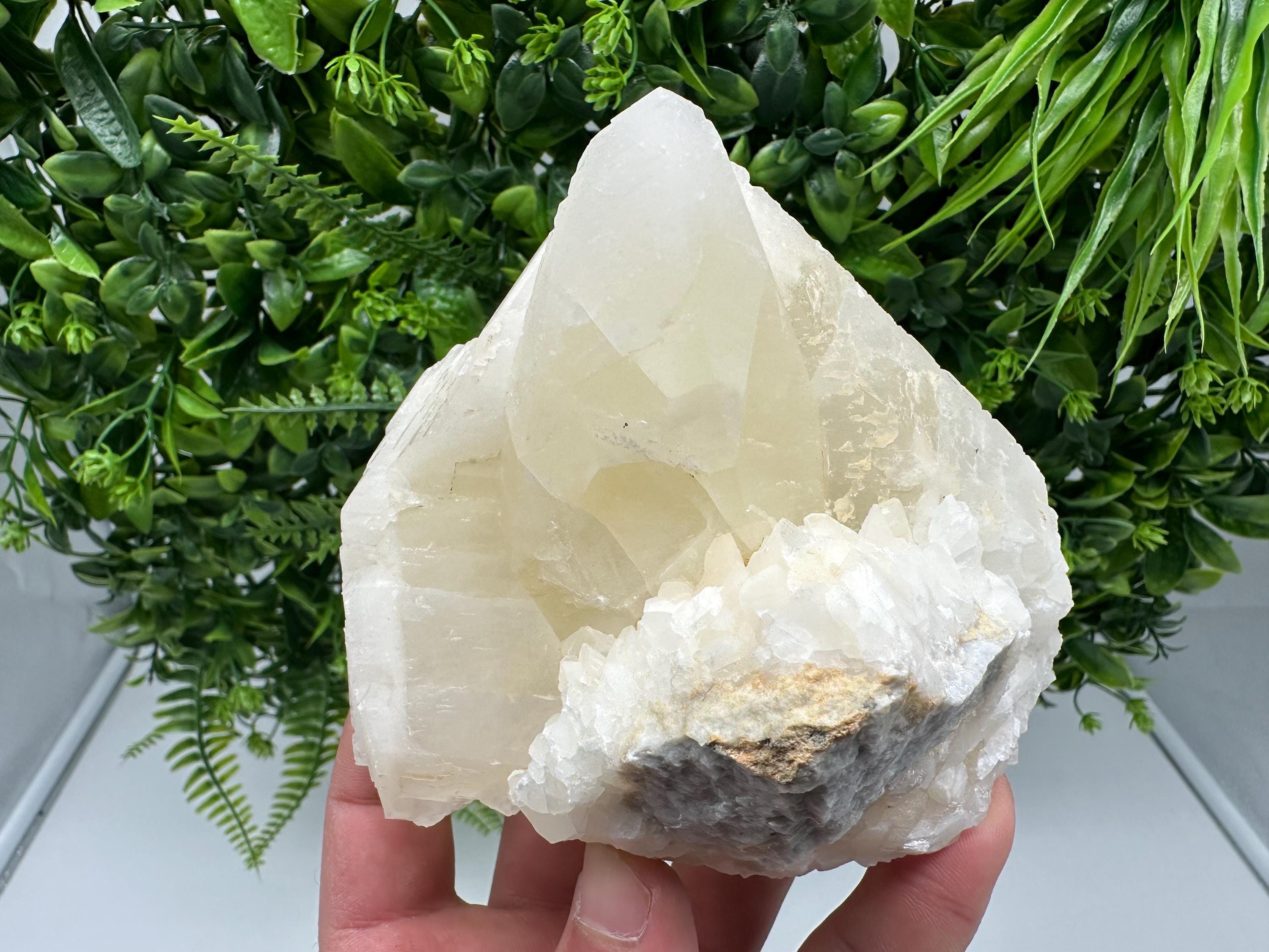Calcite on Green Quartz: Laki Bulgaria Healing Crystal