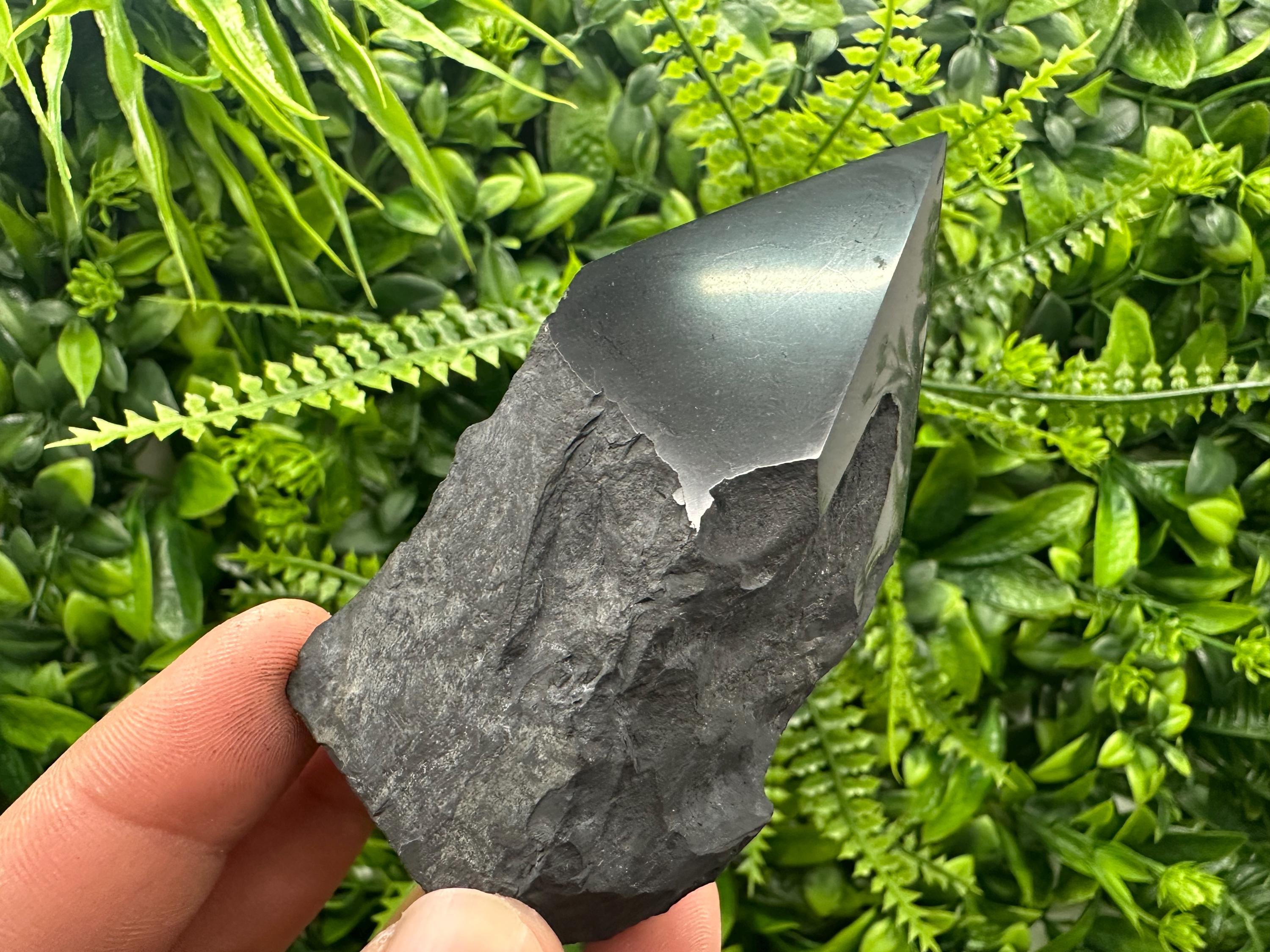 Polished Shungite Crystal Point (7cm): EMF Protection Stone