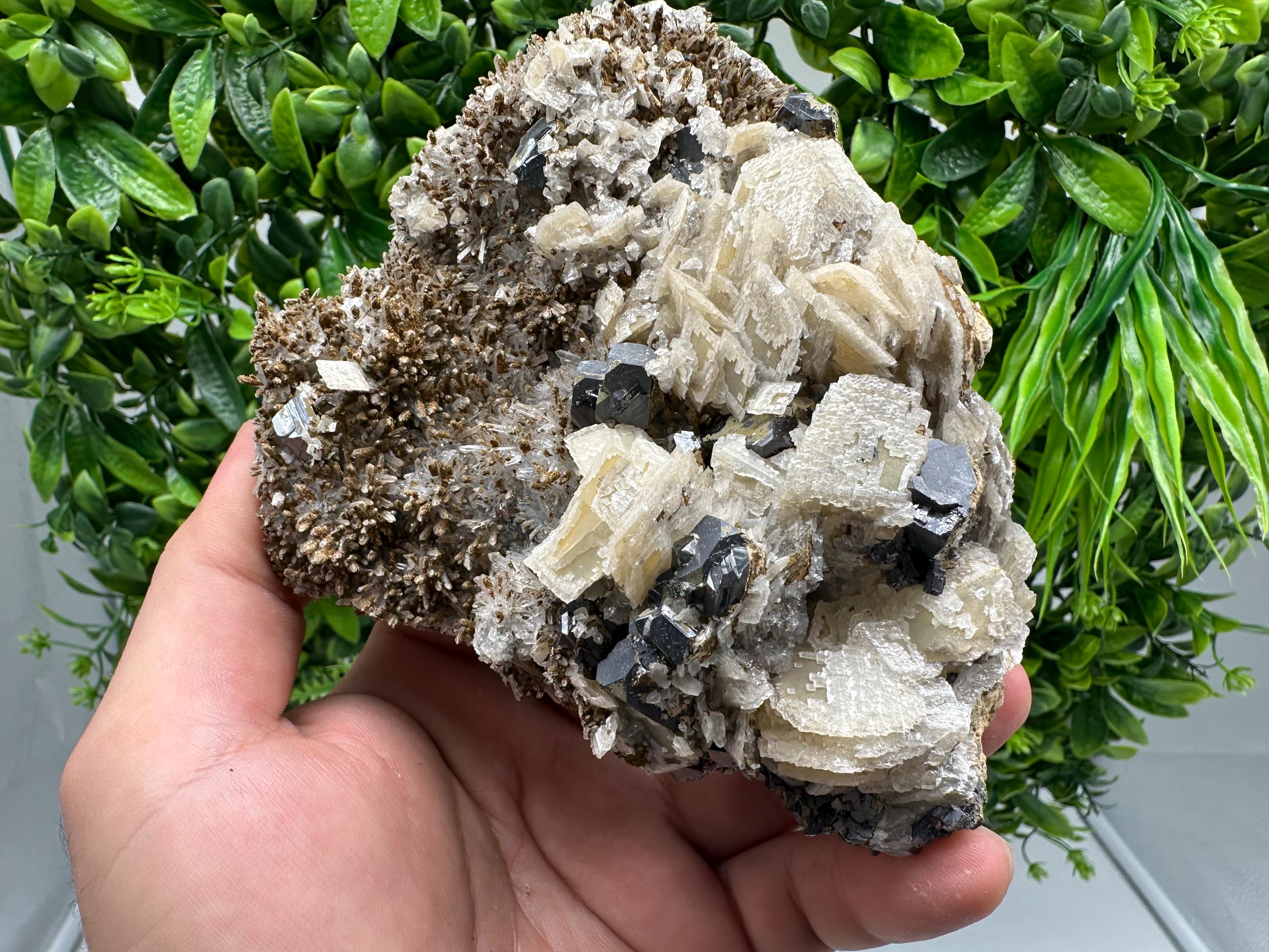 Galena Calcite on Quartz, Natural Mineral Specimen, Bulgaria