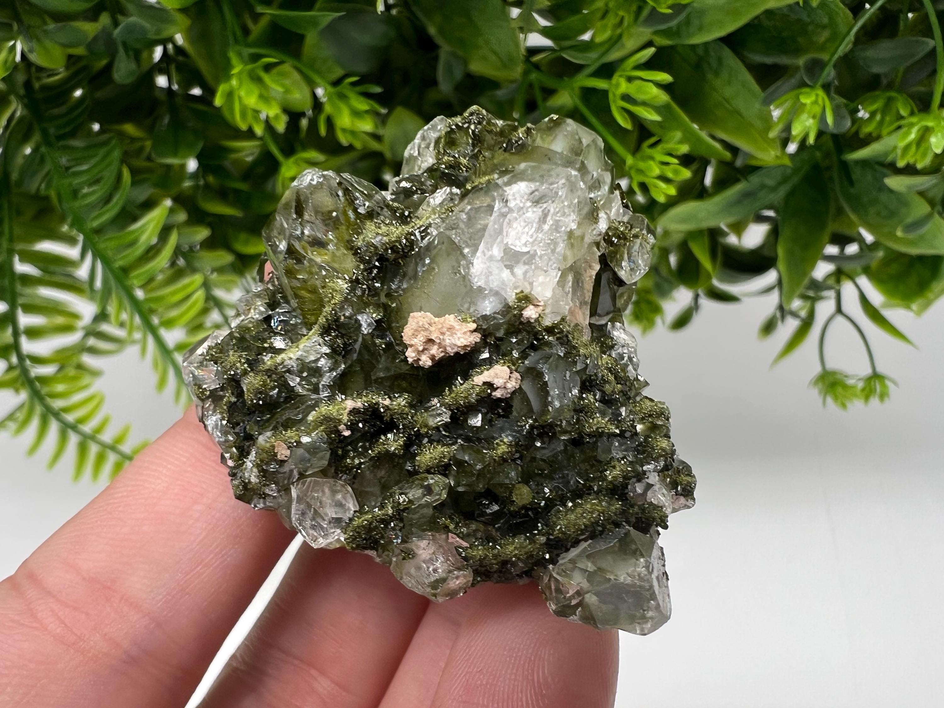 Green Epidote with Quartz Crystals - Extremely Sparkly with Rainbows,souvenirs collection stone,gift,decor, Eastern Anatolian, Turkey