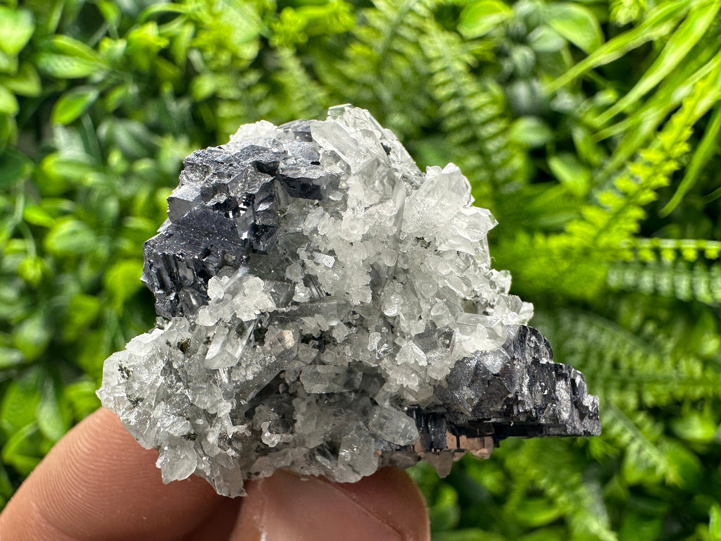 Galena on Quartz with Calcite: Natural Mineral Souvenir