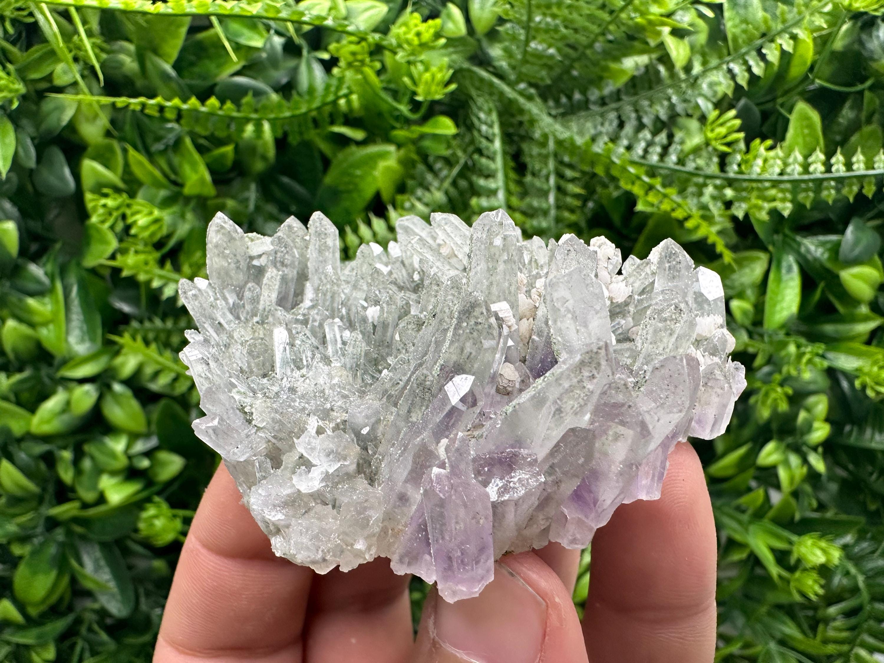 Amethyst Calcite Quartz Cluster, Chlorite Inclusions, Djurcovo Mineral Specimen