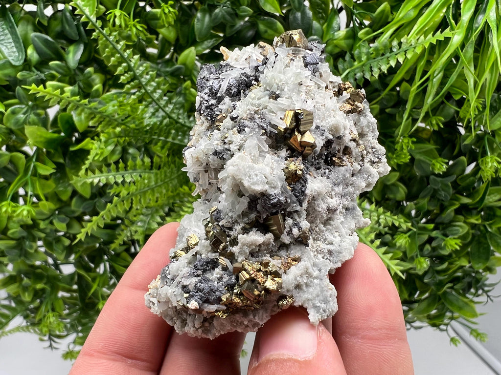 Wonderful Rainbow Pyrite,Sphalerite on Quartz from 9 th September mine,Madan,Bulgaria natural,collectibles mineral specimen,home decor stone