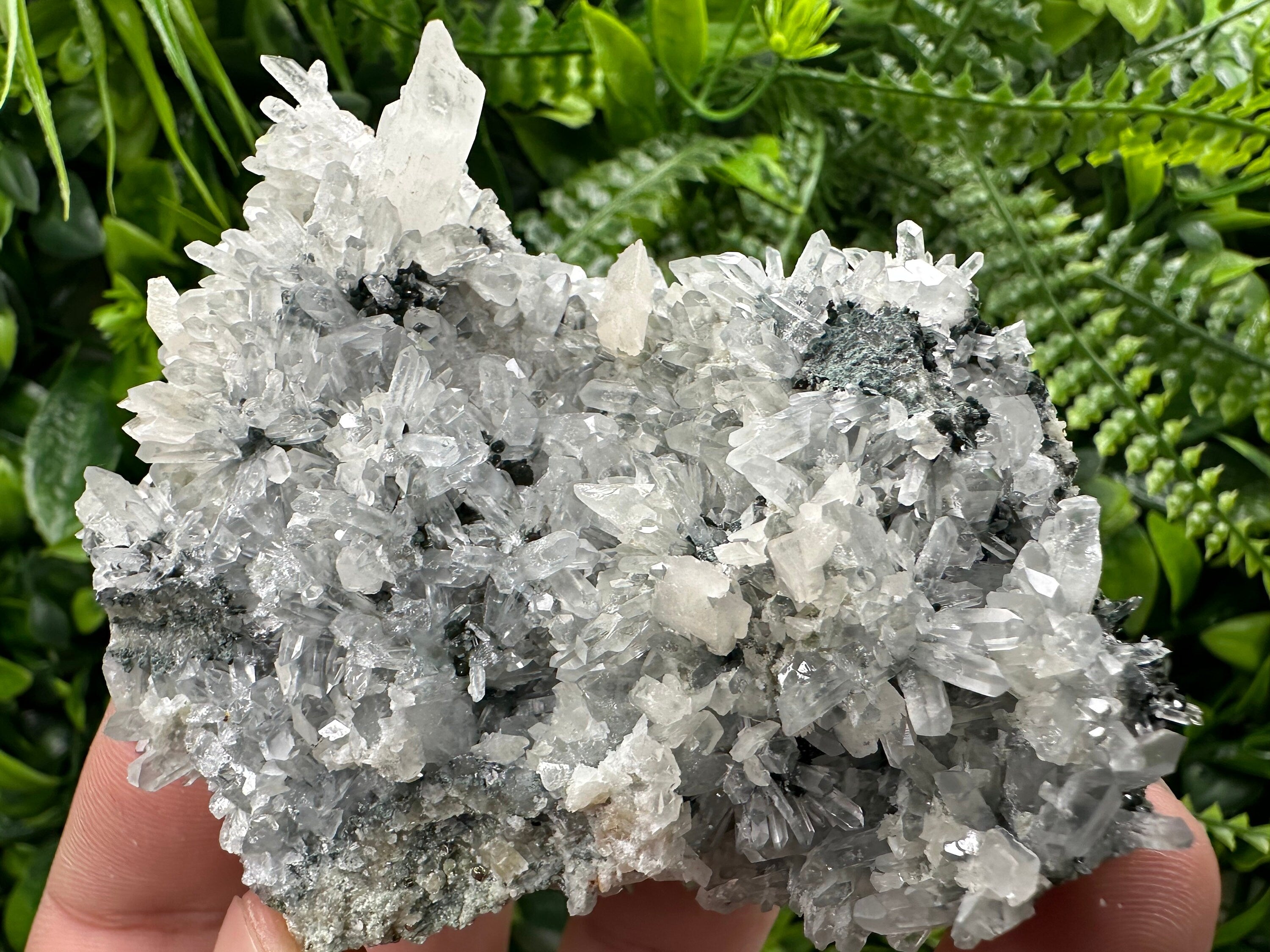 Calcite on Quartz Crystal: Borieva Mine, Bulgaria