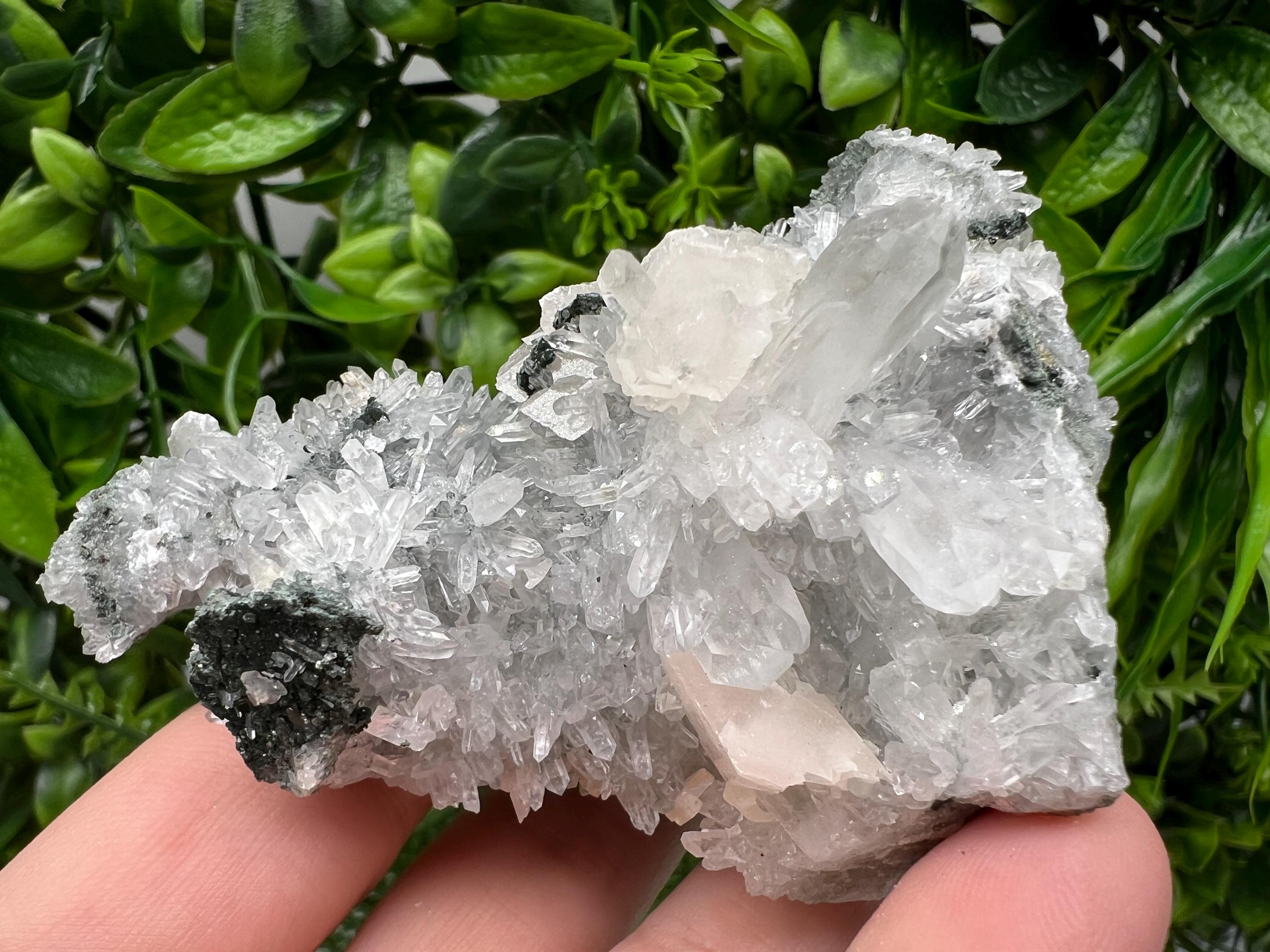 Calcite on Quartz Crystal: Borieva Mine, Bulgaria