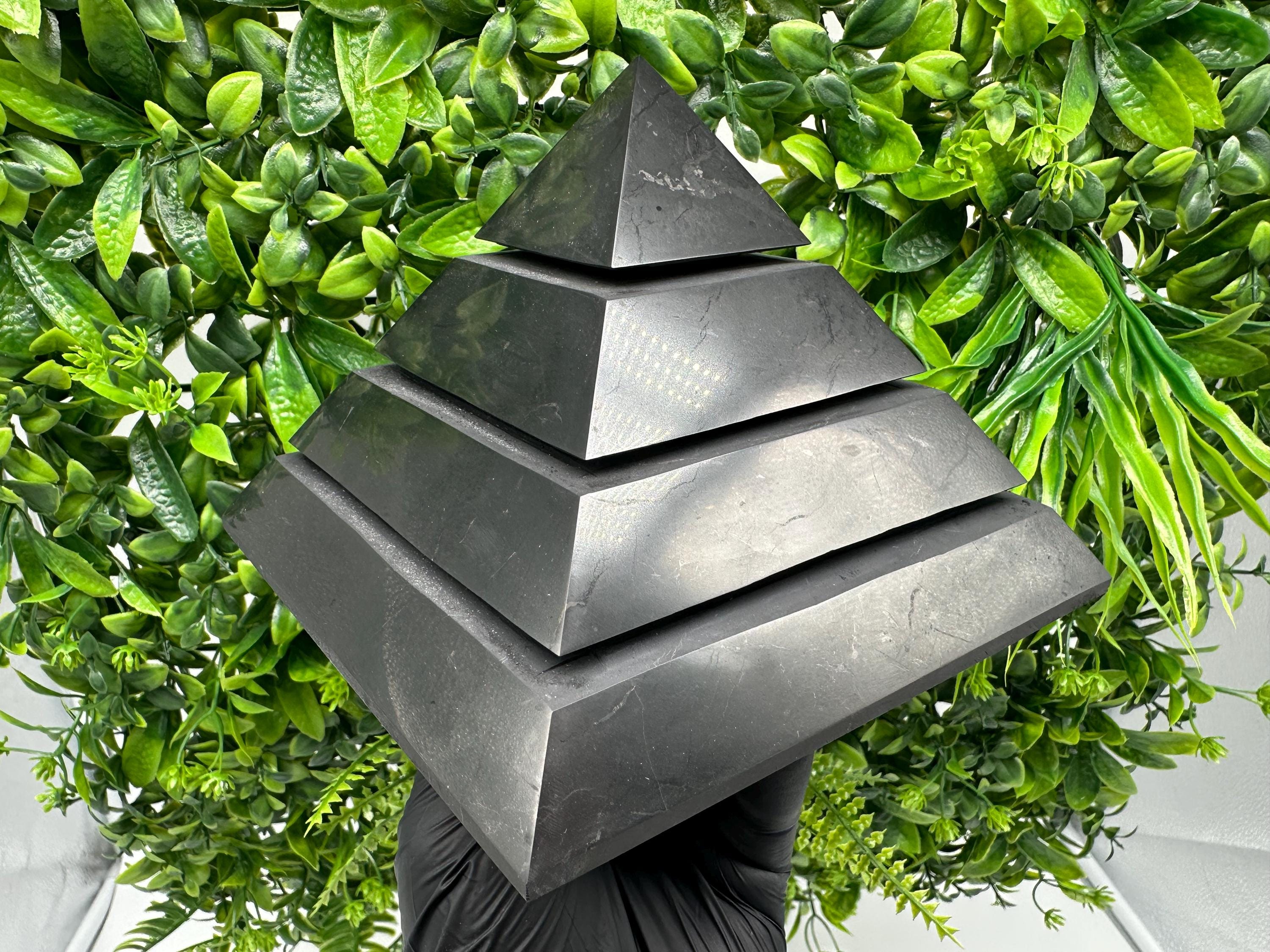Polished Shungite Pyramid: EMF Protection, Sacred Geometry (15cm)