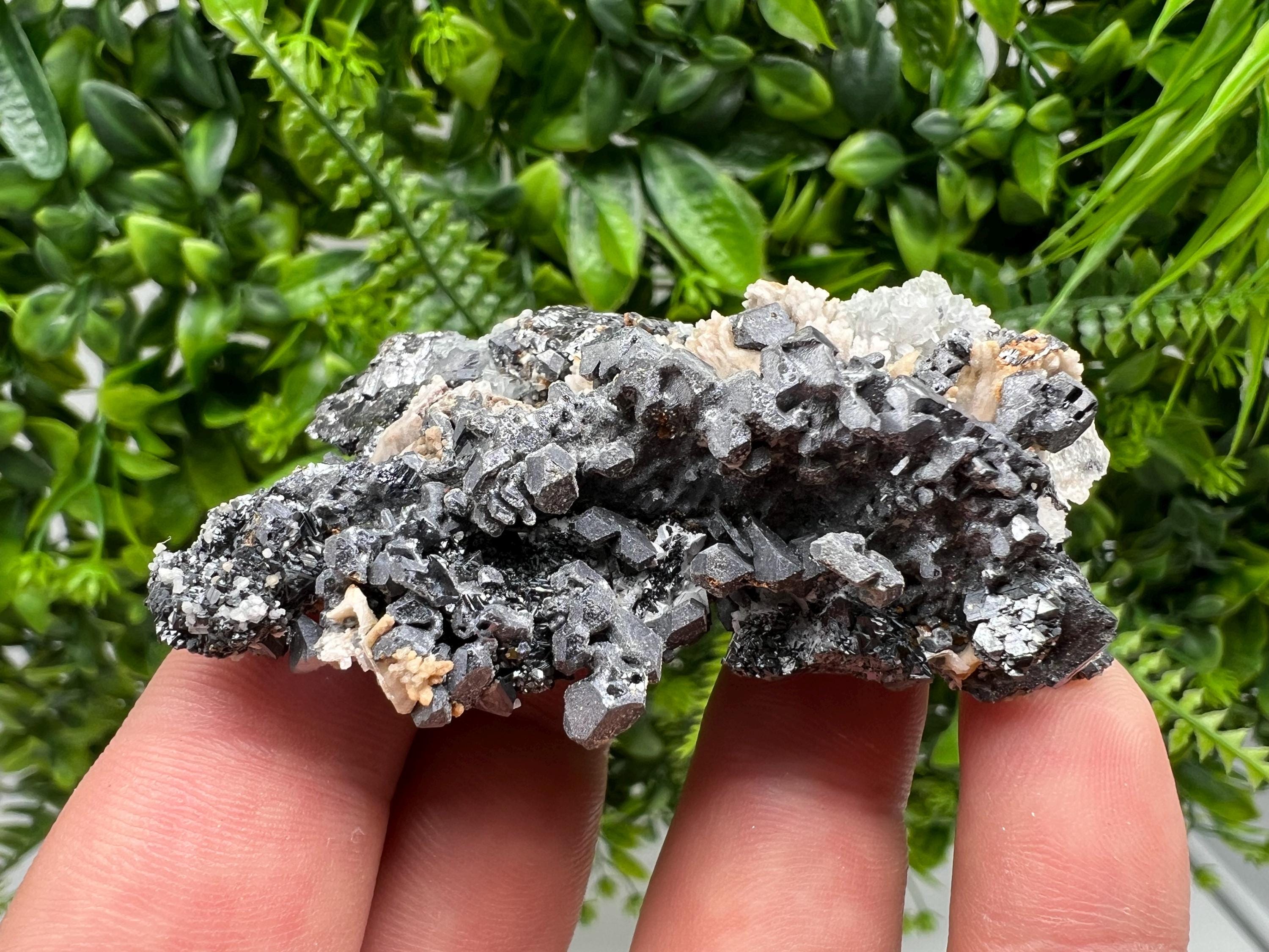 Natural Galena Cluster with Siderite and Quartz, Bulgaria Mineral Specimen