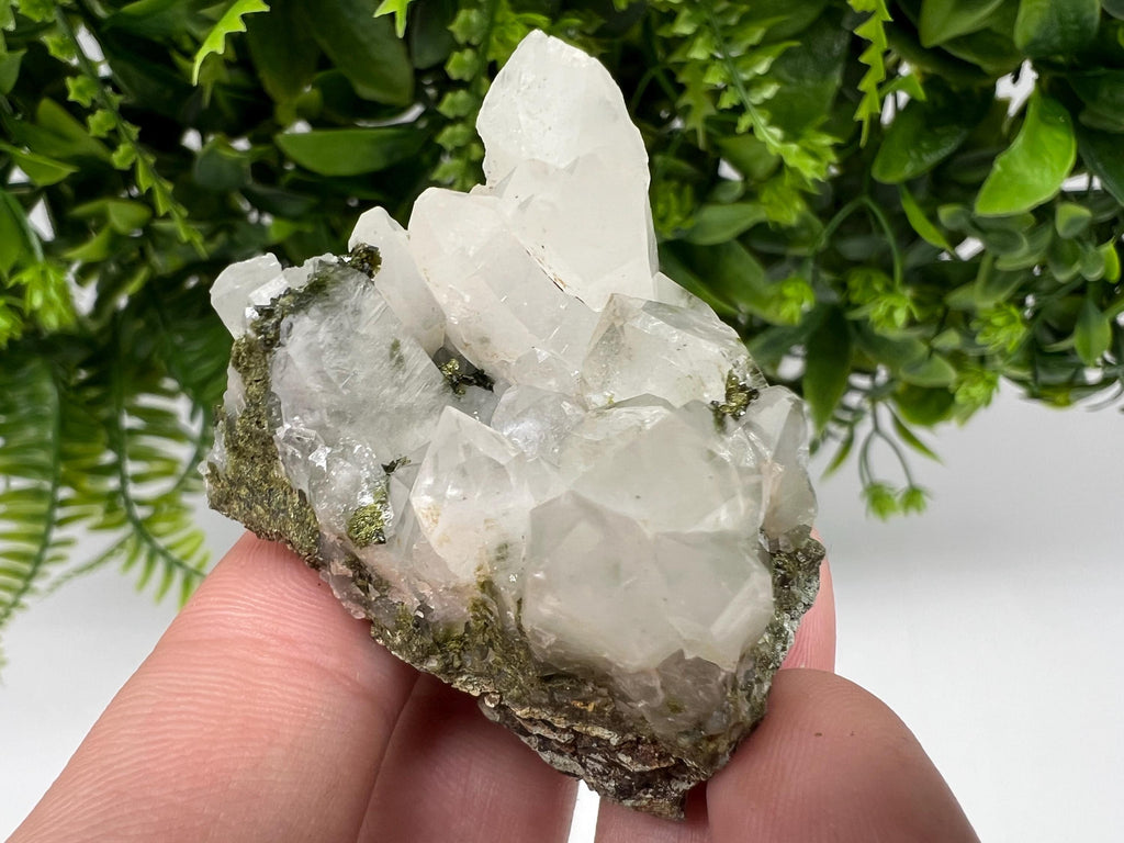 Green Epidote with Quartz Crystals, Rainbow Sparkle, Turkey Decor