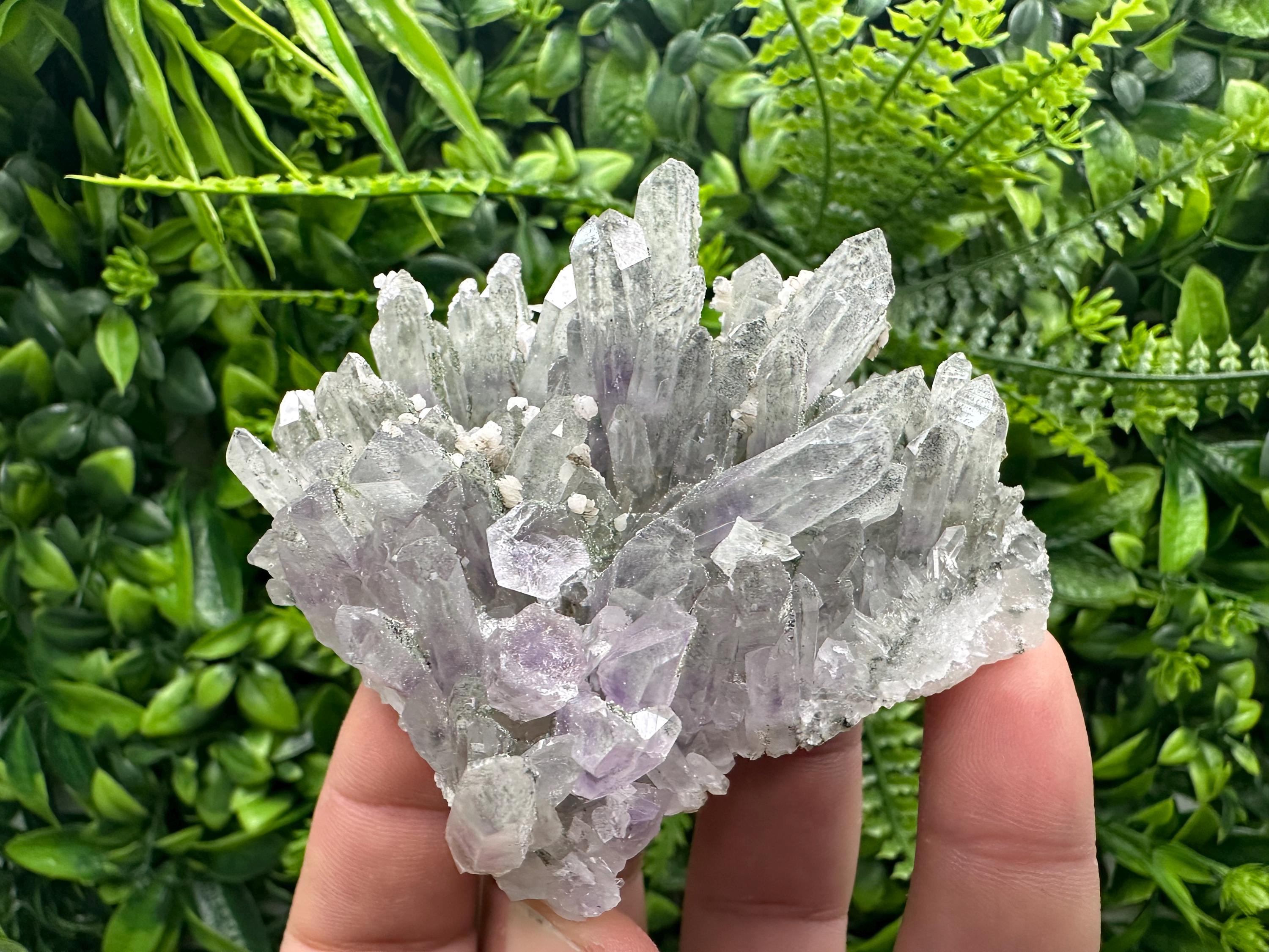 Amethyst Quartz Cluster, Calcite and Chlorite Inclusions, Rare Mineral Specimen