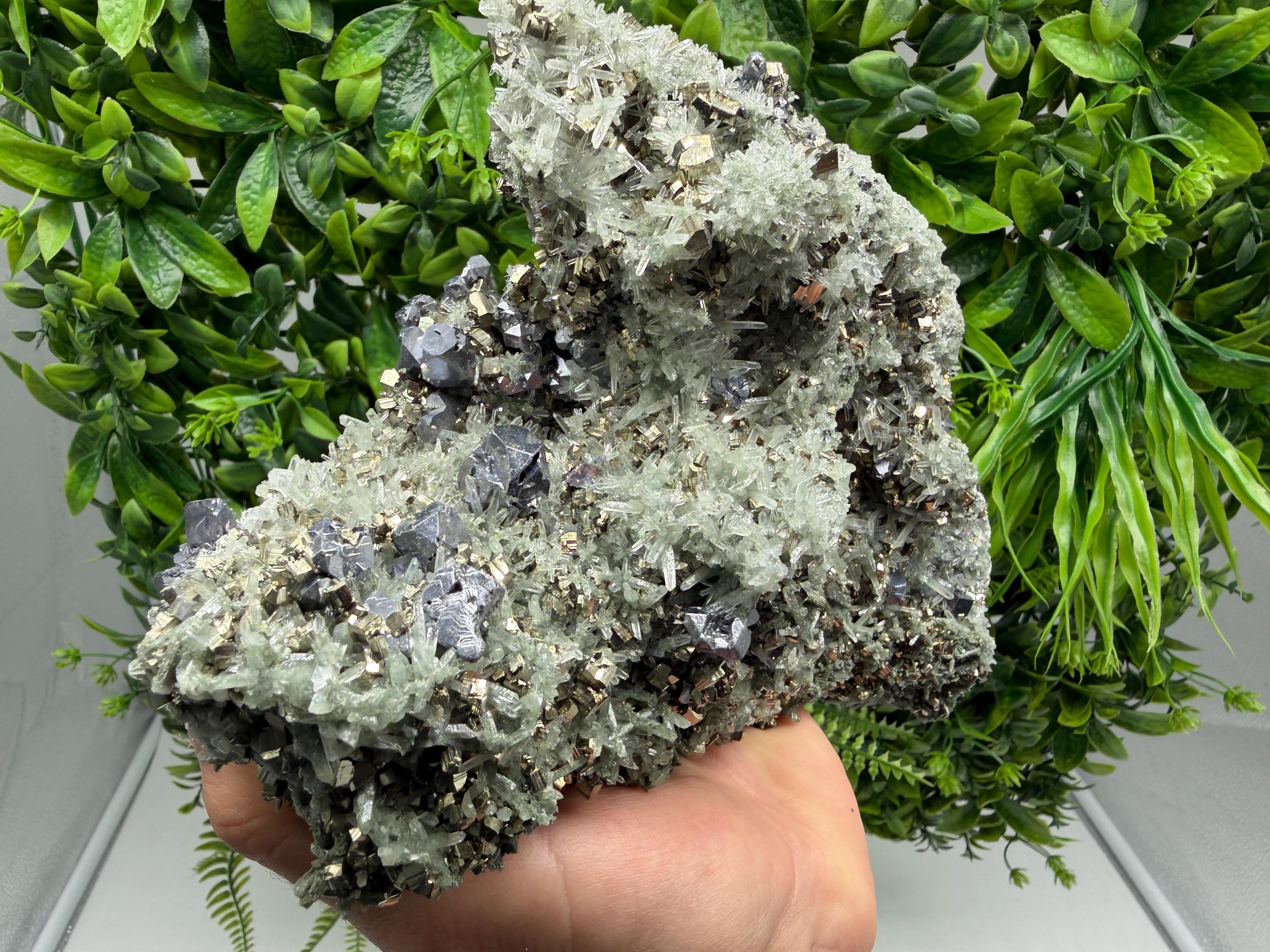 Galena on Green Quartz with Chlorite, Borieva Mine Mineral Specimen