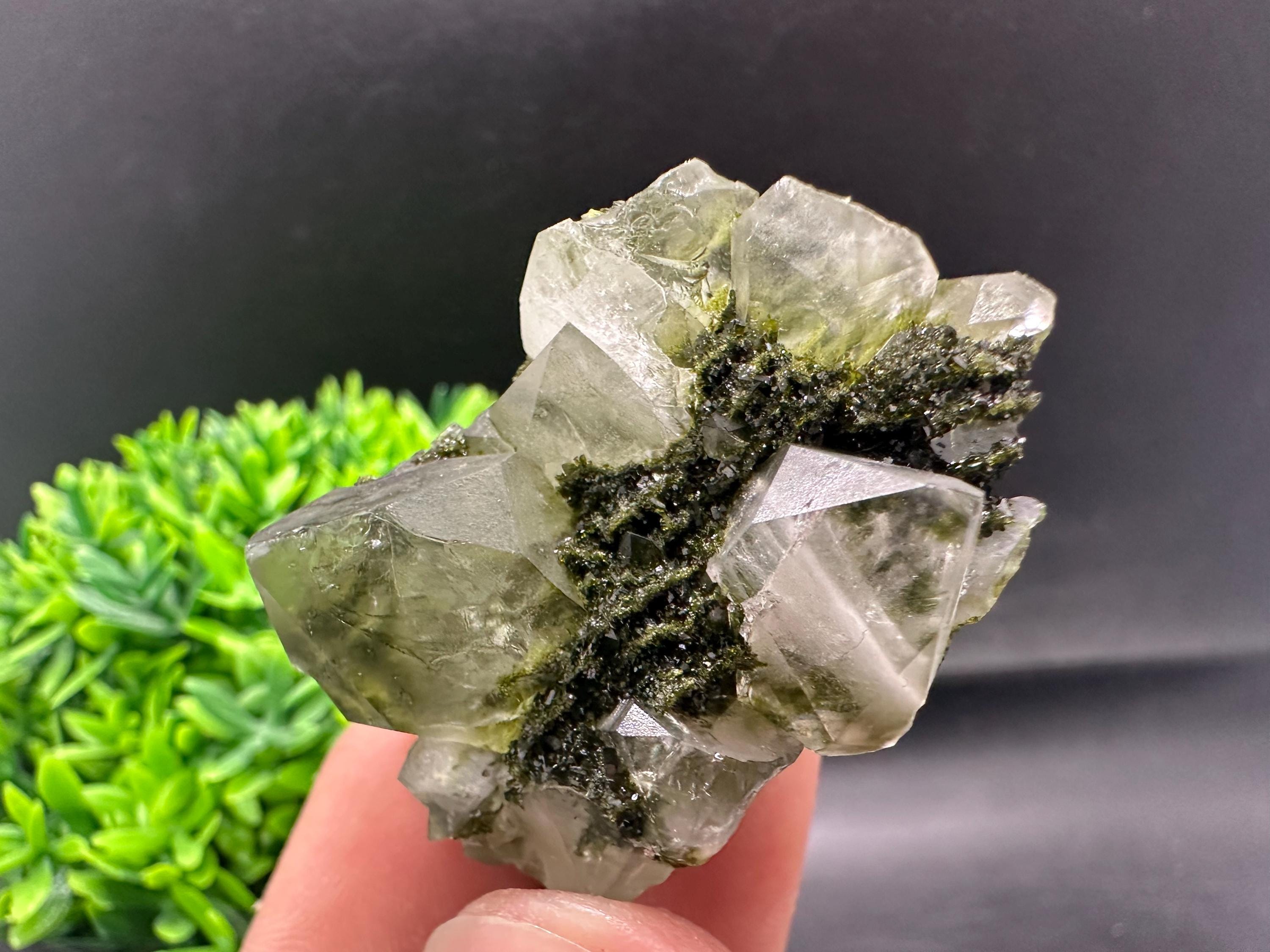 Rare Green Epidote with Quartz Crystals: Eastern Anatolian Decor