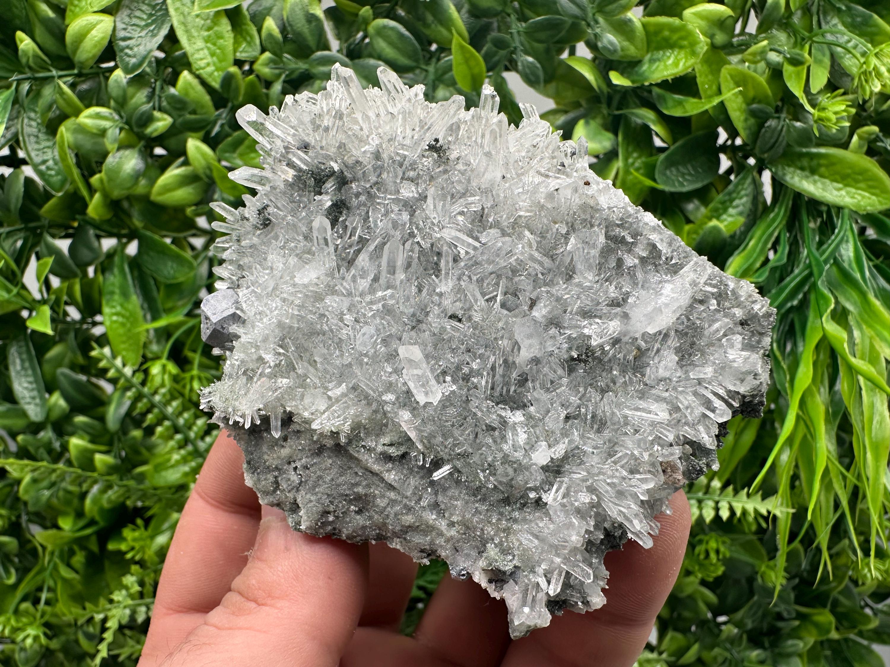 Quartz Crystal with Galena, Chlorite Matrix Mineral Specimen
