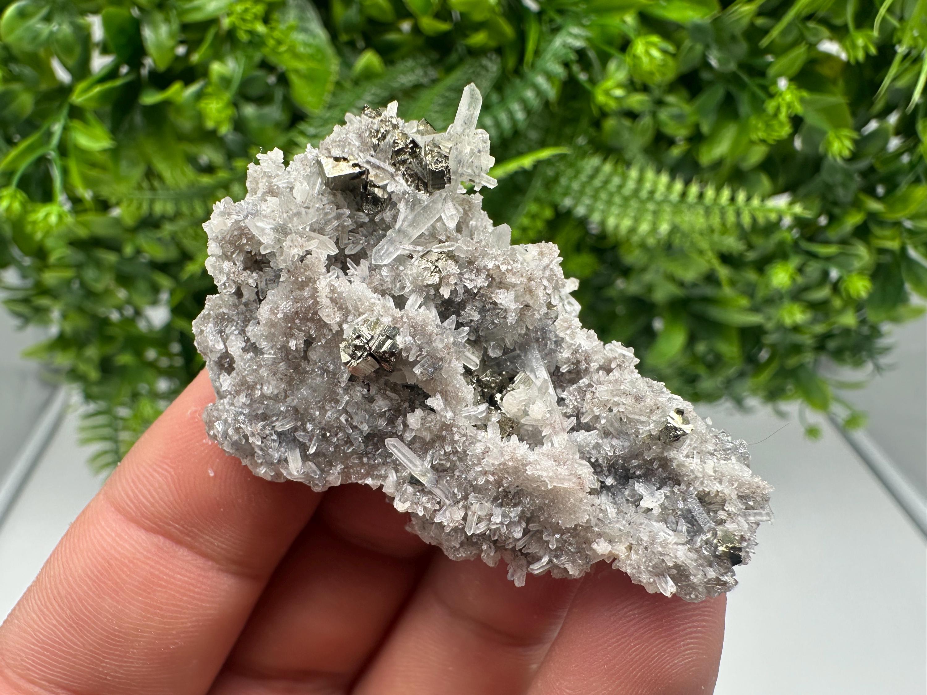 Pyrite on Green Quartz Mineral Specimen, Borieva Mine Bulgaria