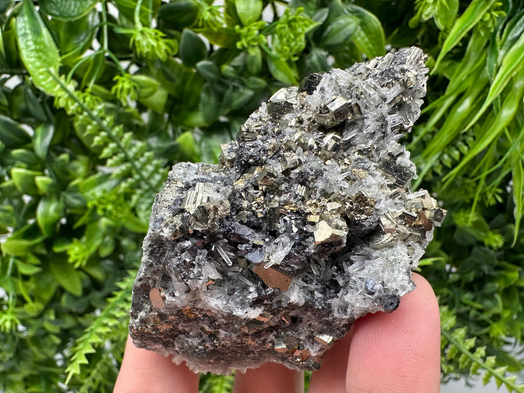 Pyrite on Green Quartz Specimen: Borieva Mine Mineral Decor