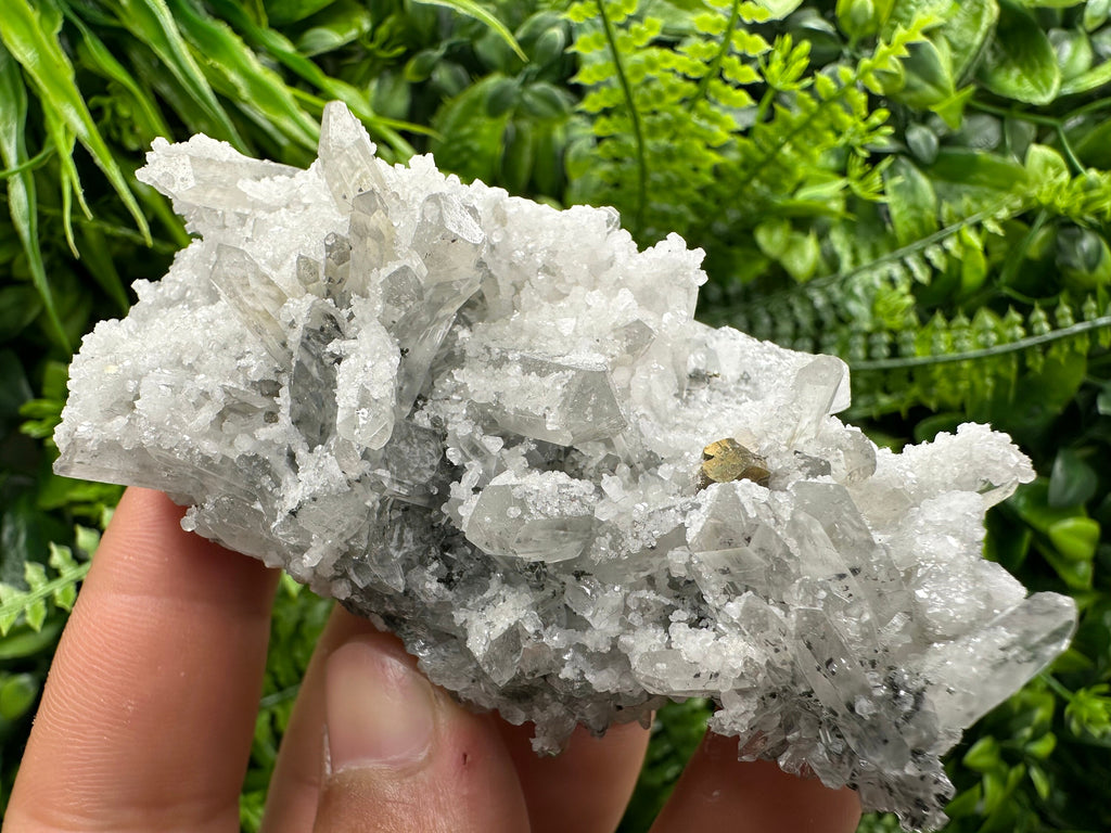 Pyrite on Quartz with Calcite: Borieva Mine, Bulgaria