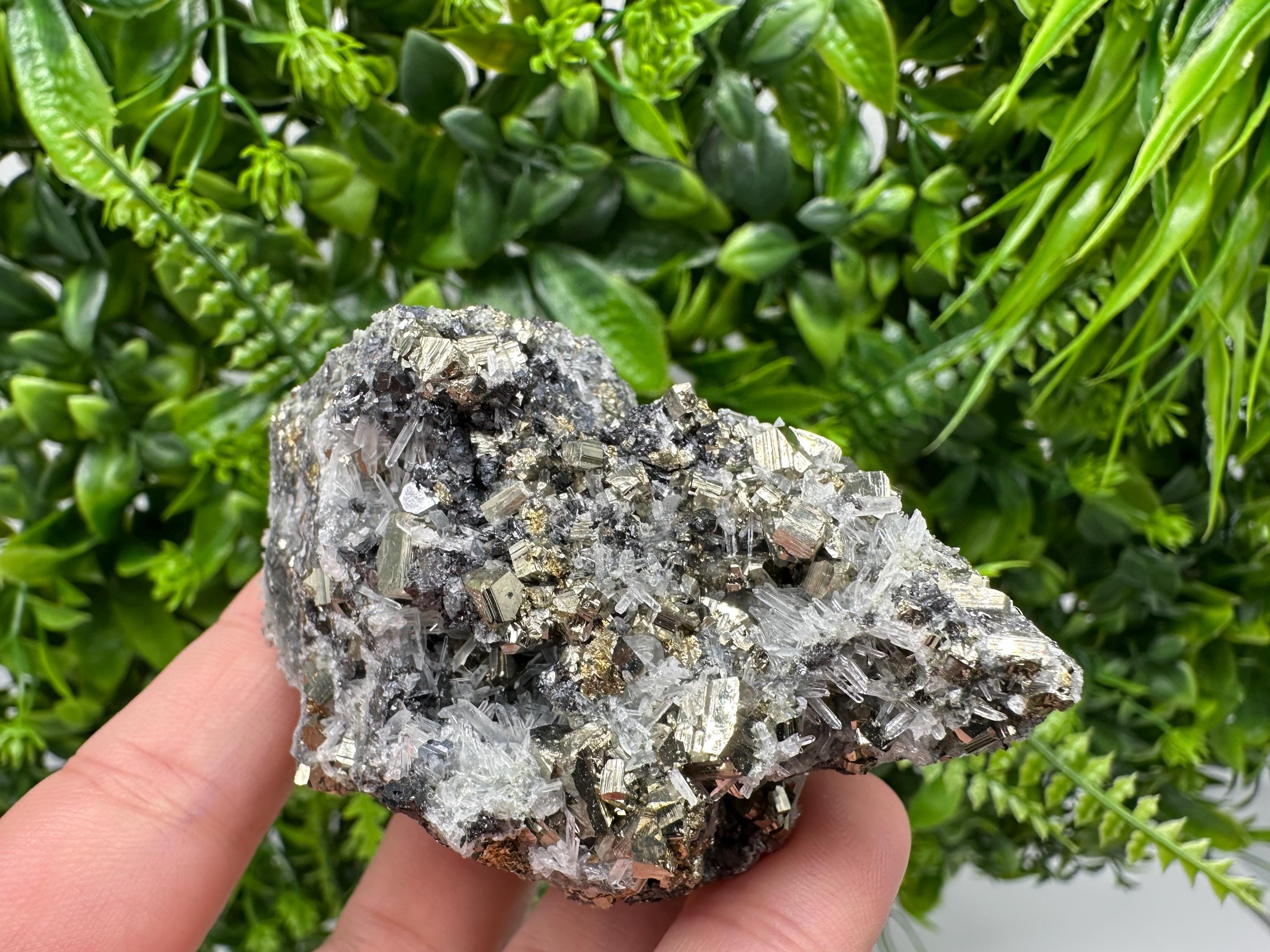 Pyrite on Green Quartz Specimen: Borieva Mine Mineral Decor
