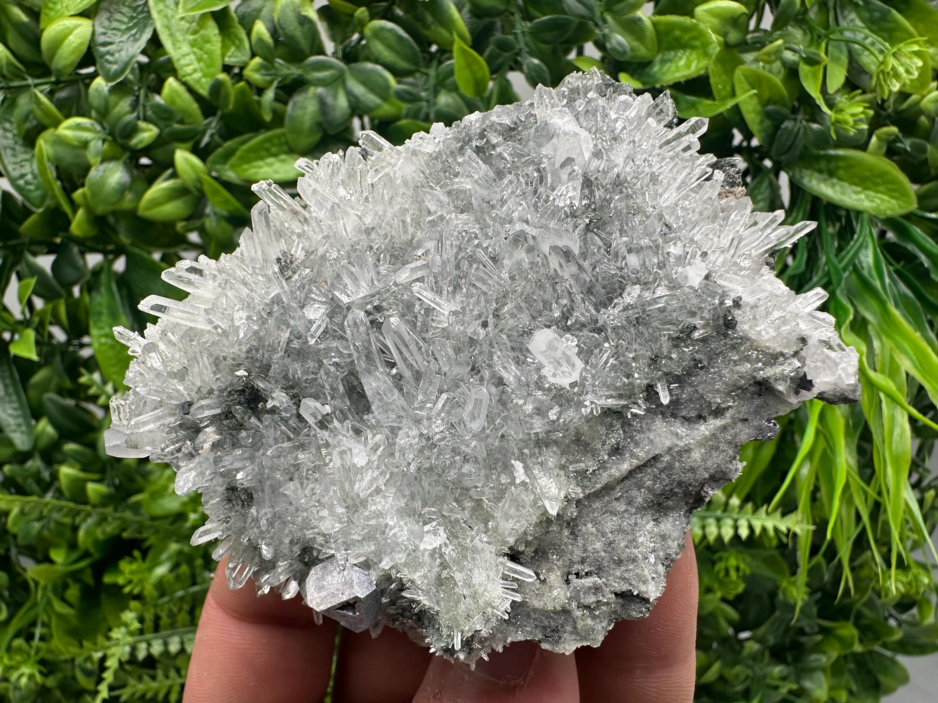 Quartz Crystal with Galena, Chlorite Matrix Mineral Specimen