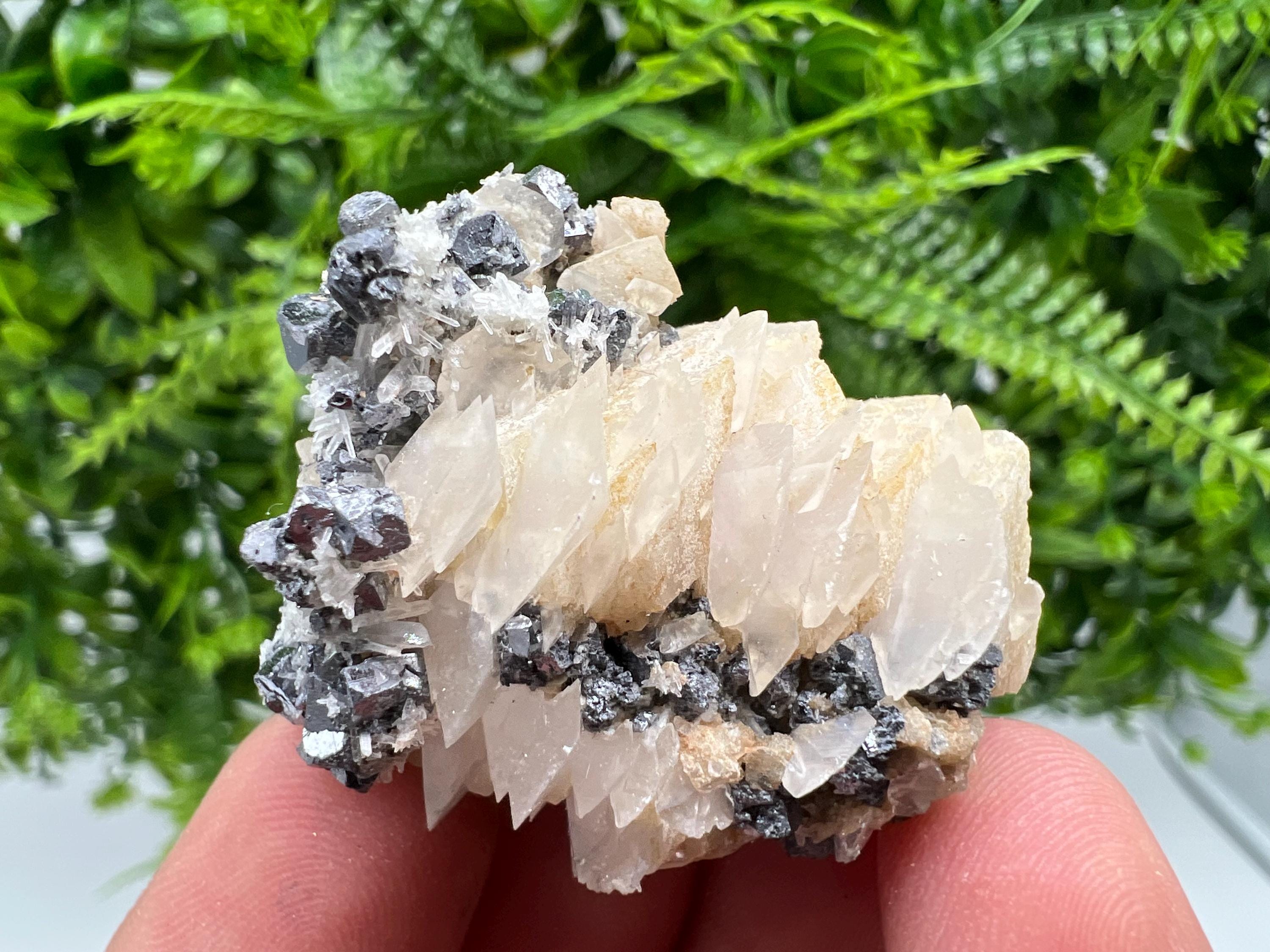 Shiny Galena, Chalcopyrite on Calcite, Quartz Mineral Specimen