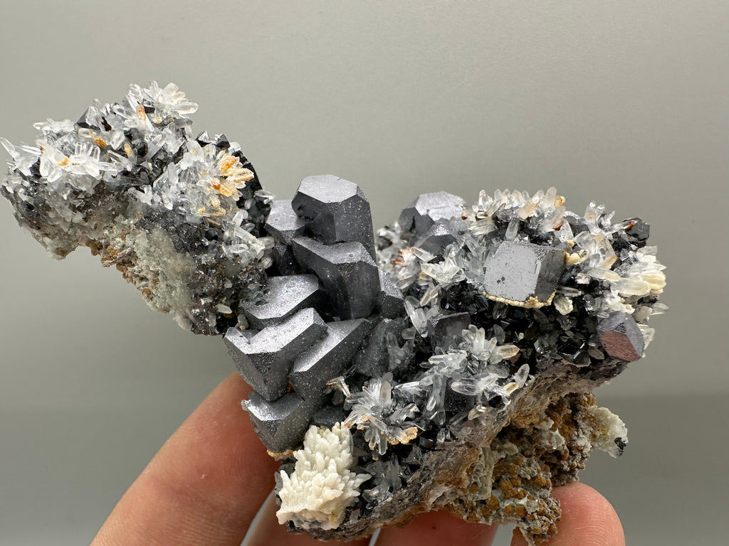 Galena Sphalerite Calcite on Quartz Specimen, Bulgaria Crystal