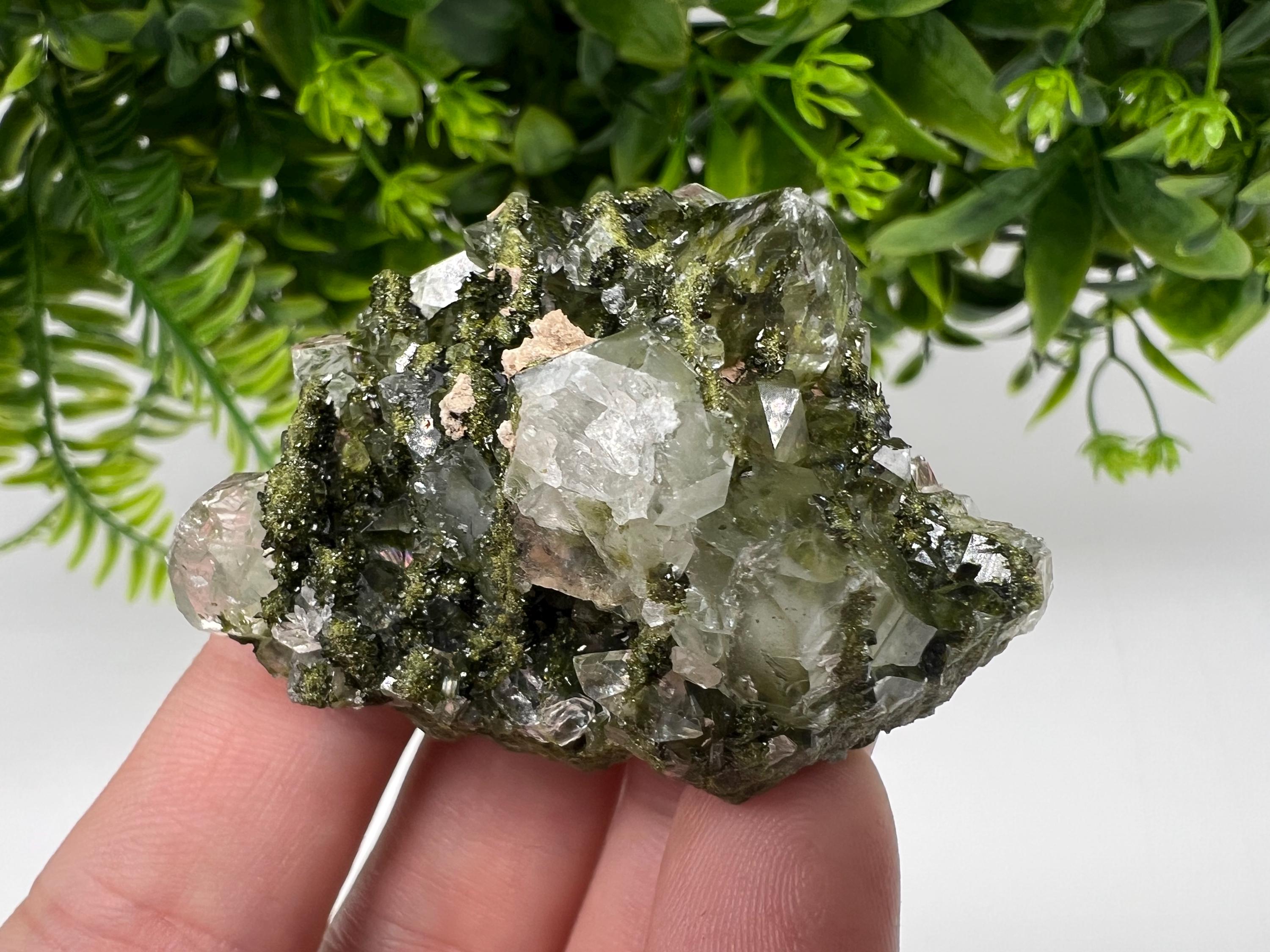 Green Epidote with Quartz Crystals - Extremely Sparkly with Rainbows,souvenirs collection stone,gift,decor, Eastern Anatolian, Turkey