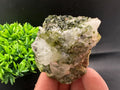 Rare Green Epidote with Quartz Crystals: Sparkly Rainbow Mineral Decor