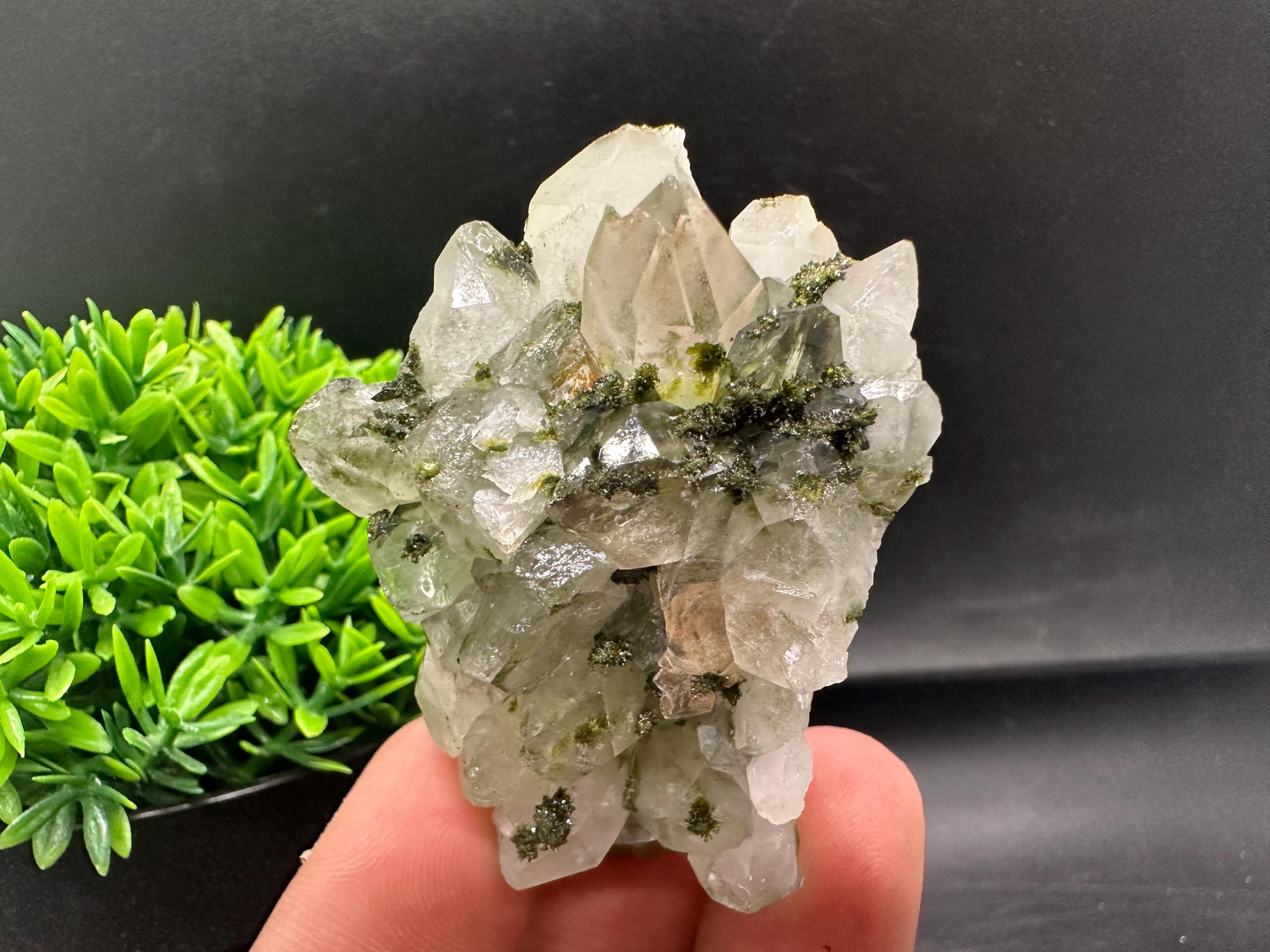 Rare Green Epidote Quartz Crystal Cluster - Eastern Anatolia, Turkey