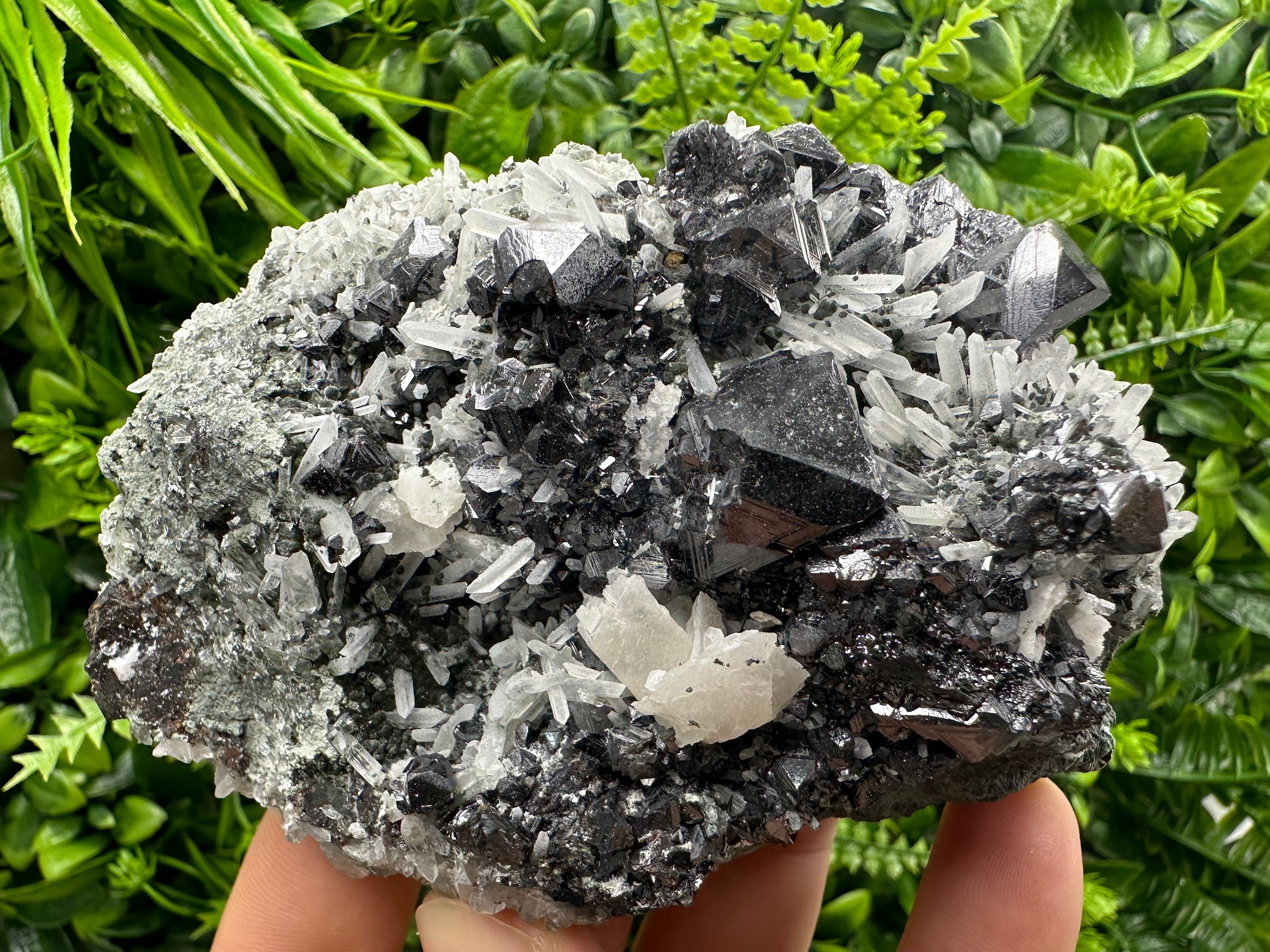 Sphalerite on Quartz Cluster, Natural Mineral Specimen, Home Decor Stone