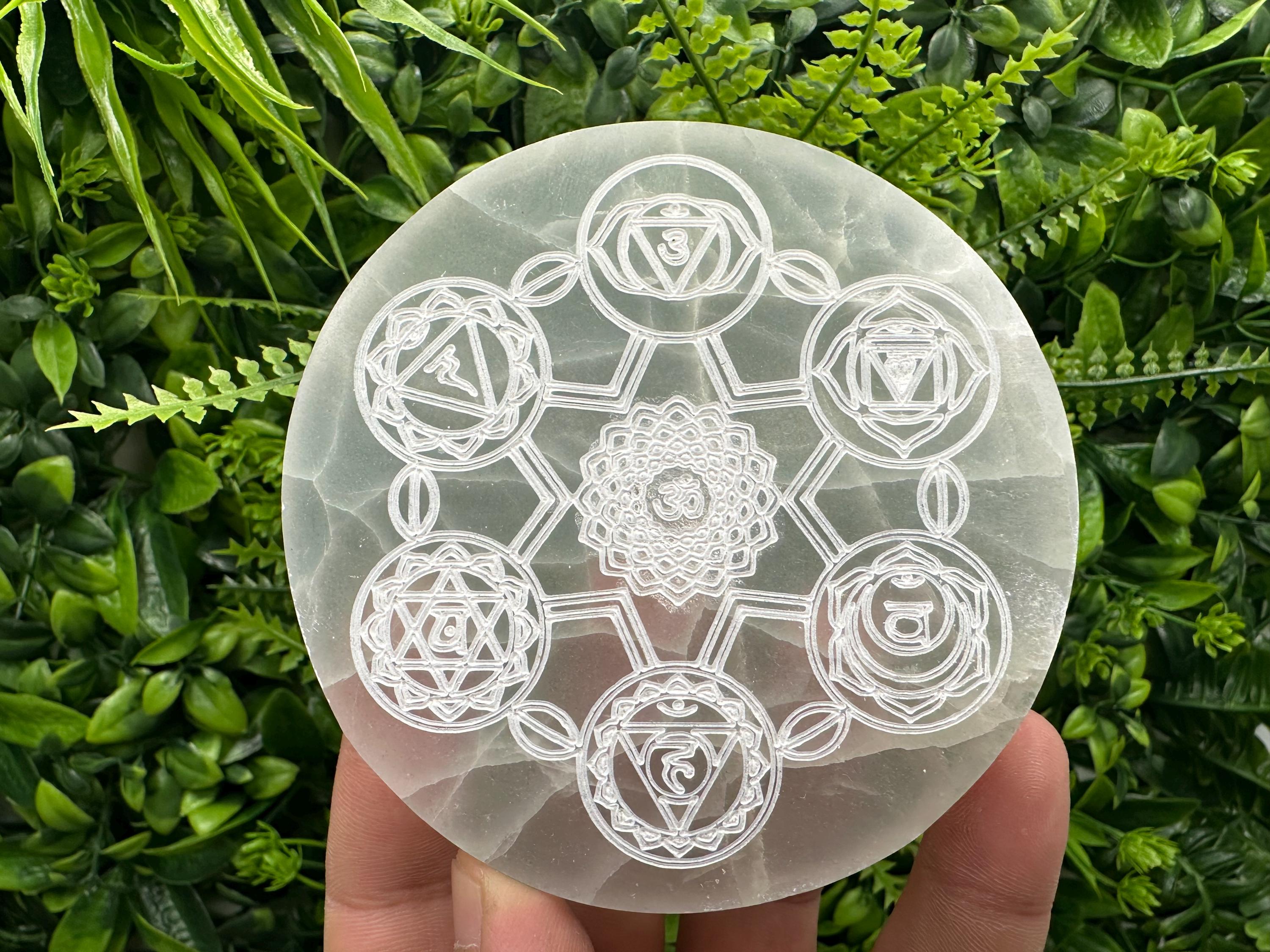 Selenite 7 Chakra Disk: Healing Crystal Charging Wand