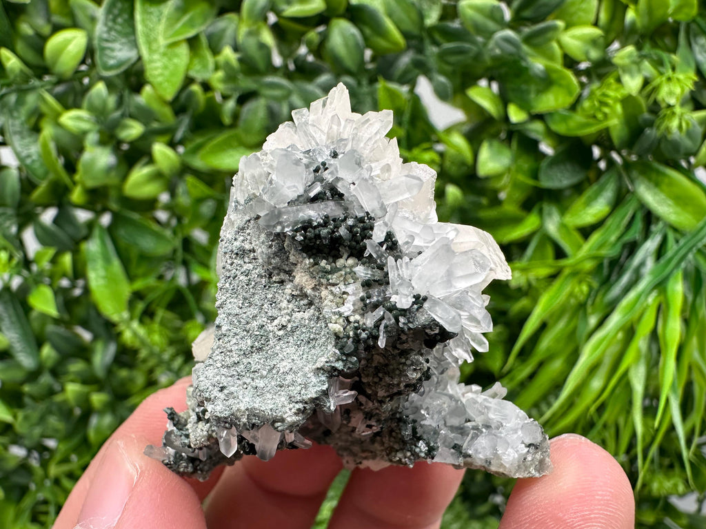 Quartz Calcite Mineral Specimen on Chlorite, Bulgaria Crystal Decor