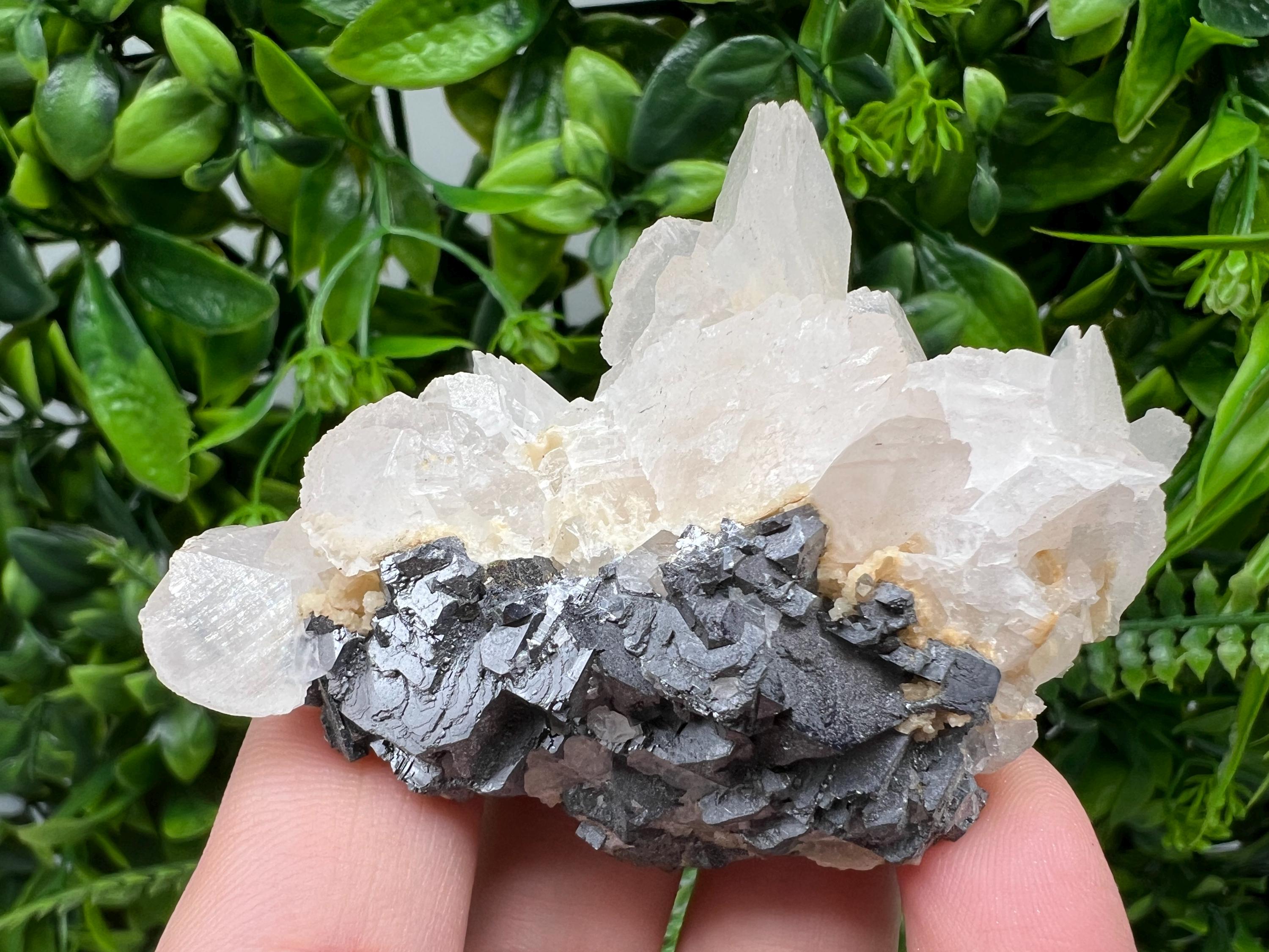 Calcite on Spinel Galena: Bulgarian Mineral Specimen, Home Decor Stone
