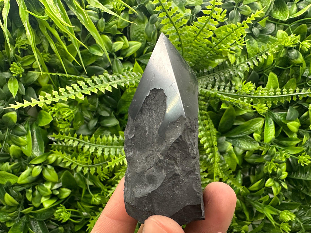 Polished Shungite Crystal Point (7cm): EMF Protection Stone