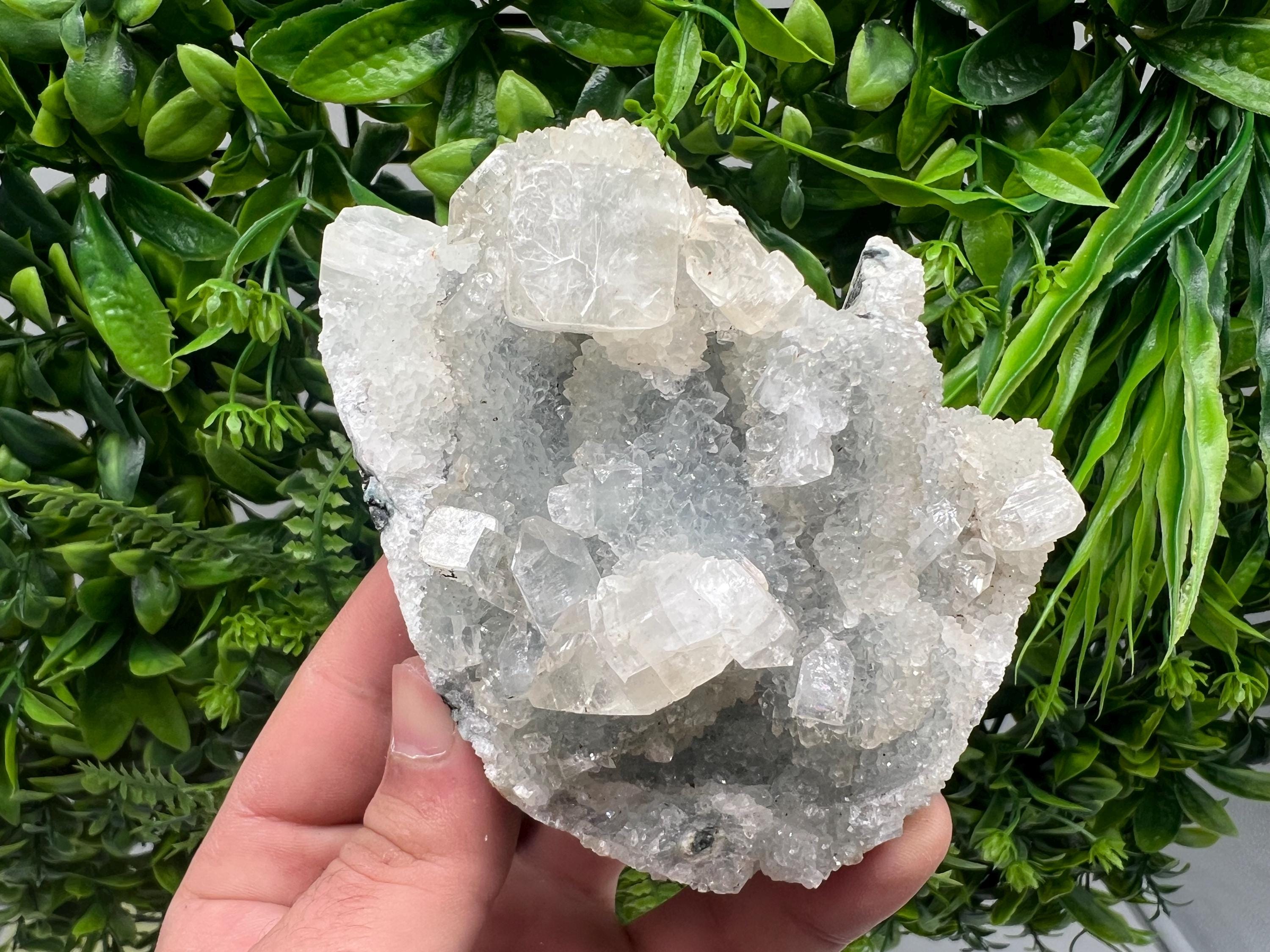 Apophyllite on Chalcedony Specimen: Transparent Crystal, India Minerals