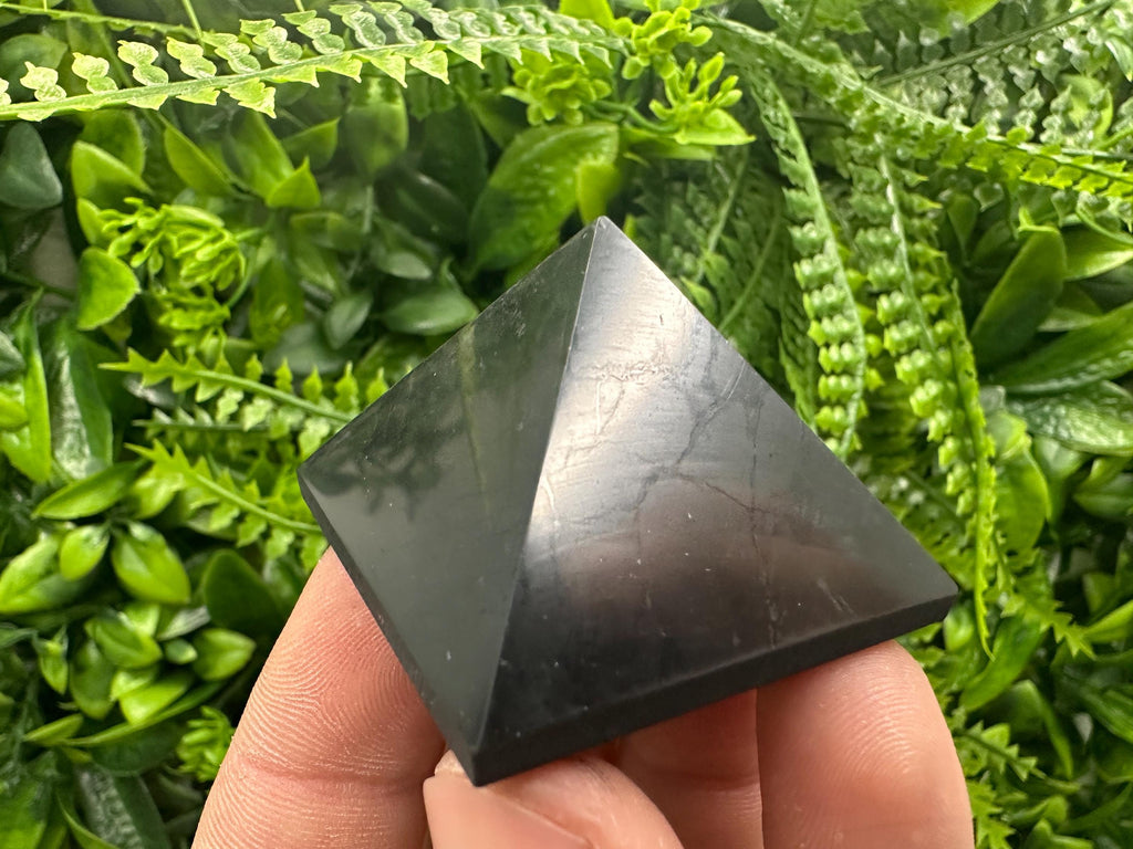 Shungite Pyramid: Polished EMF Protection Crystal (4cm)