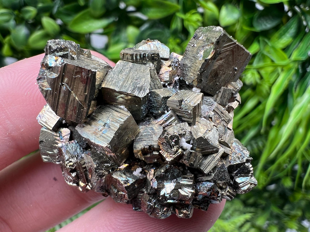 Rainbow Pyrite with Calcite: Natural Crystal Mineral Souvenir