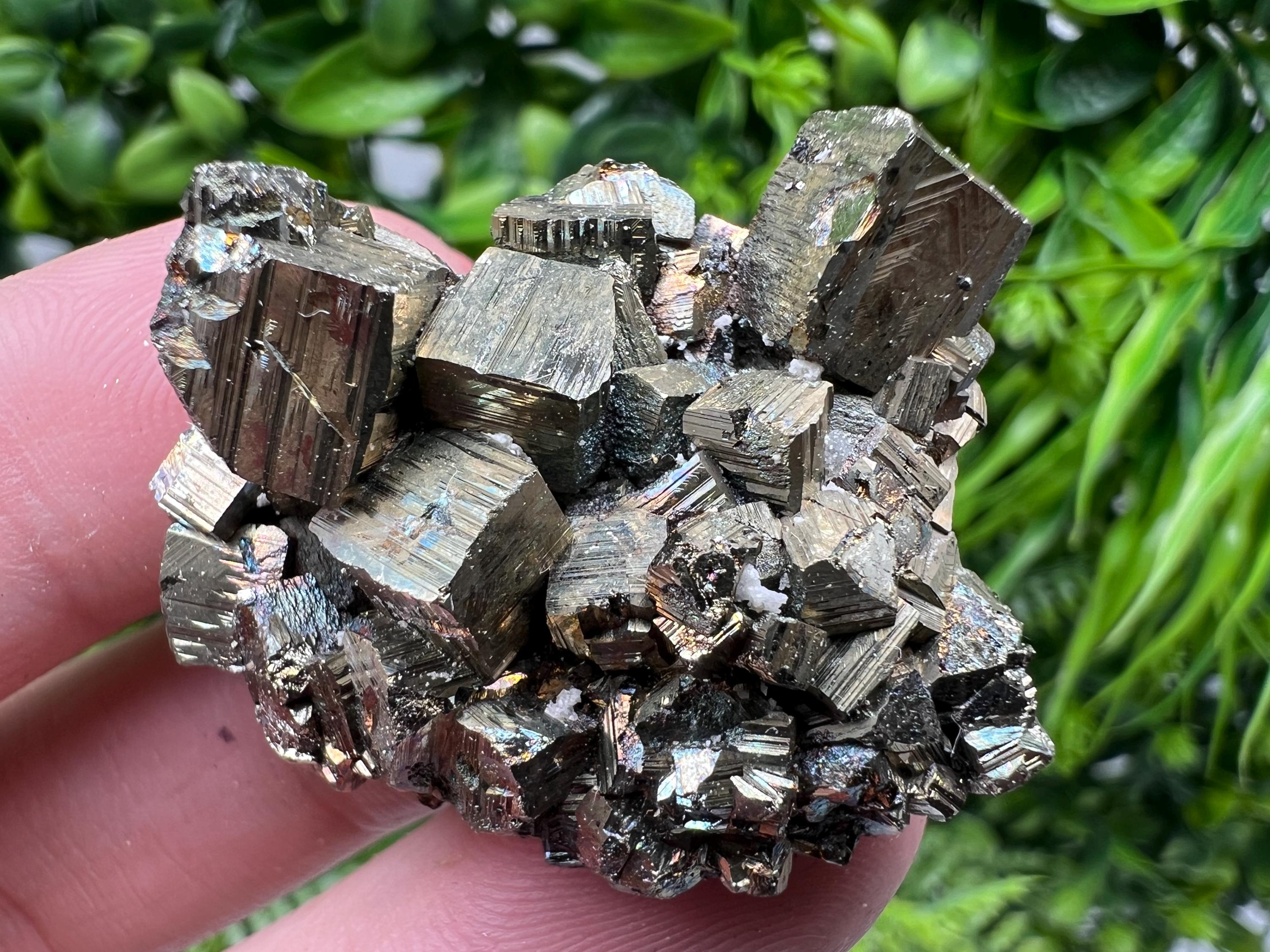 Rainbow Pyrite with Calcite: Natural Crystal Mineral Souvenir