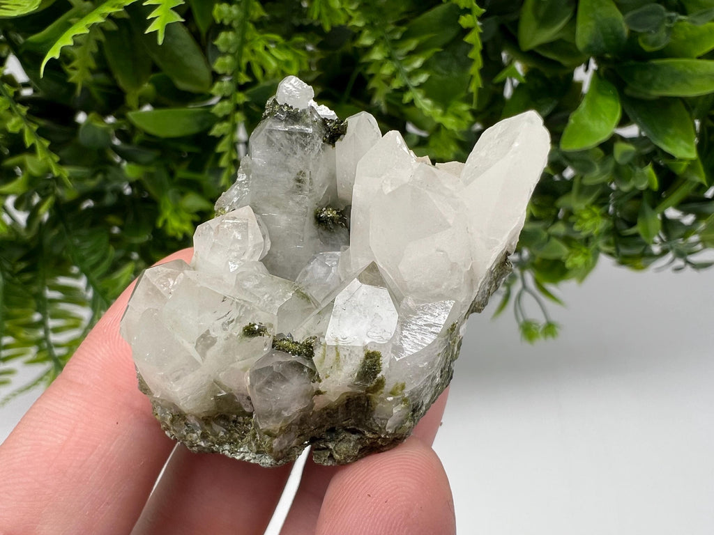 Green Epidote with Quartz Crystals, Rainbow Sparkle, Turkey Decor