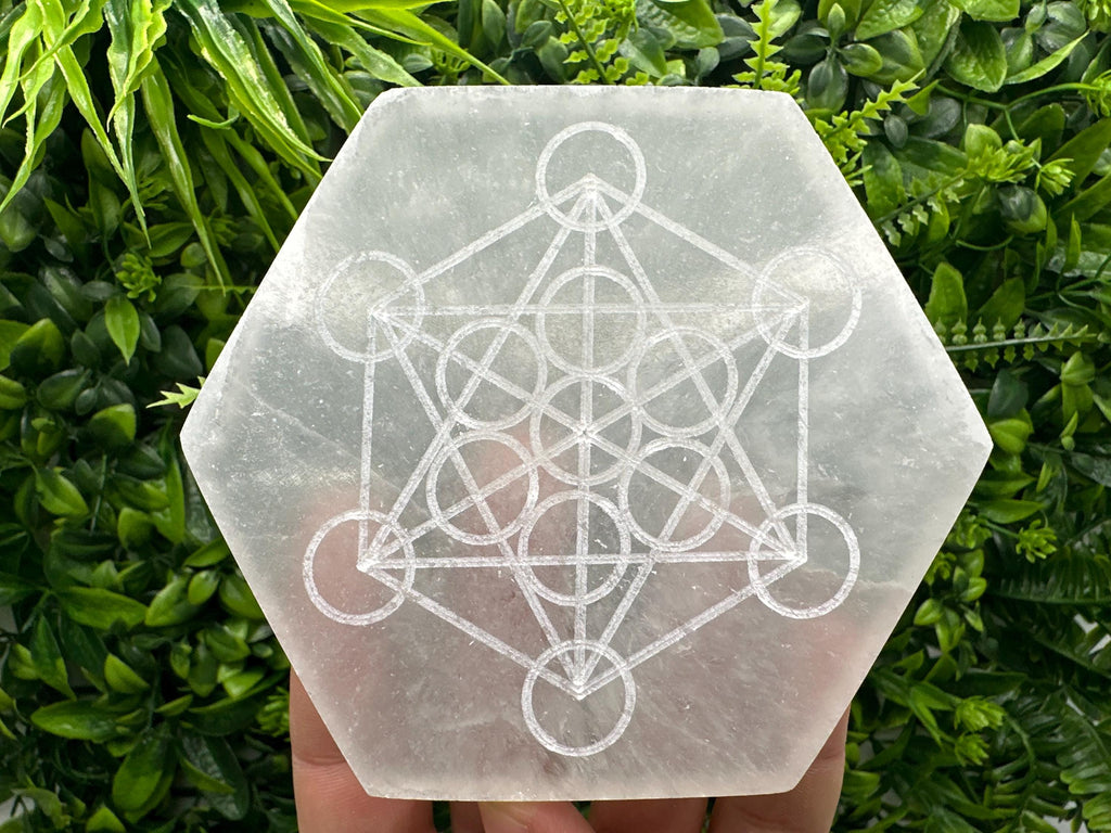 Hexagonal Selenite Charging Plate: Sacred Geometry Energy Grid (12cm)