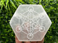 Hexagonal Selenite Charging Plate: Sacred Geometry Energy Grid (12cm)