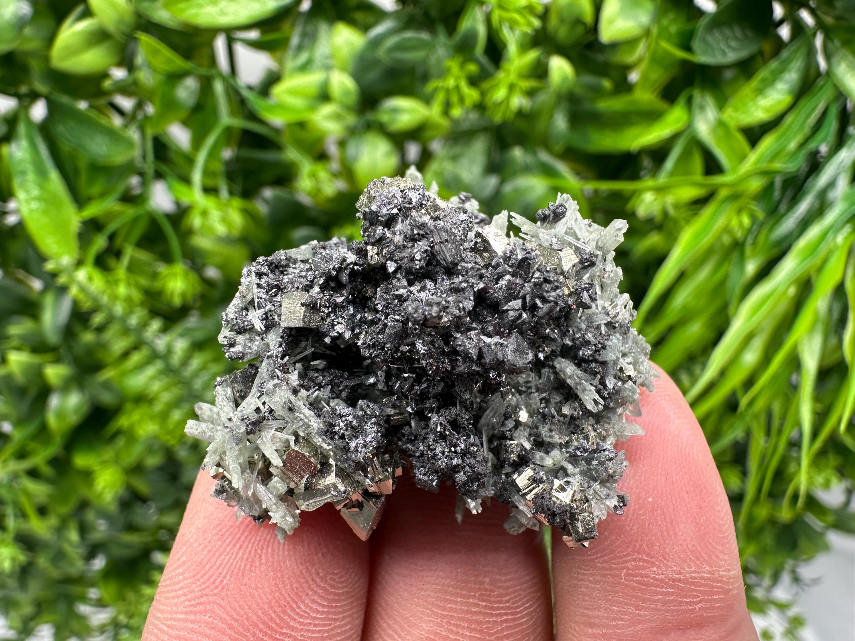 Pyrite Sphalerite on Green Quartz, Bulgaria Mineral Specimen