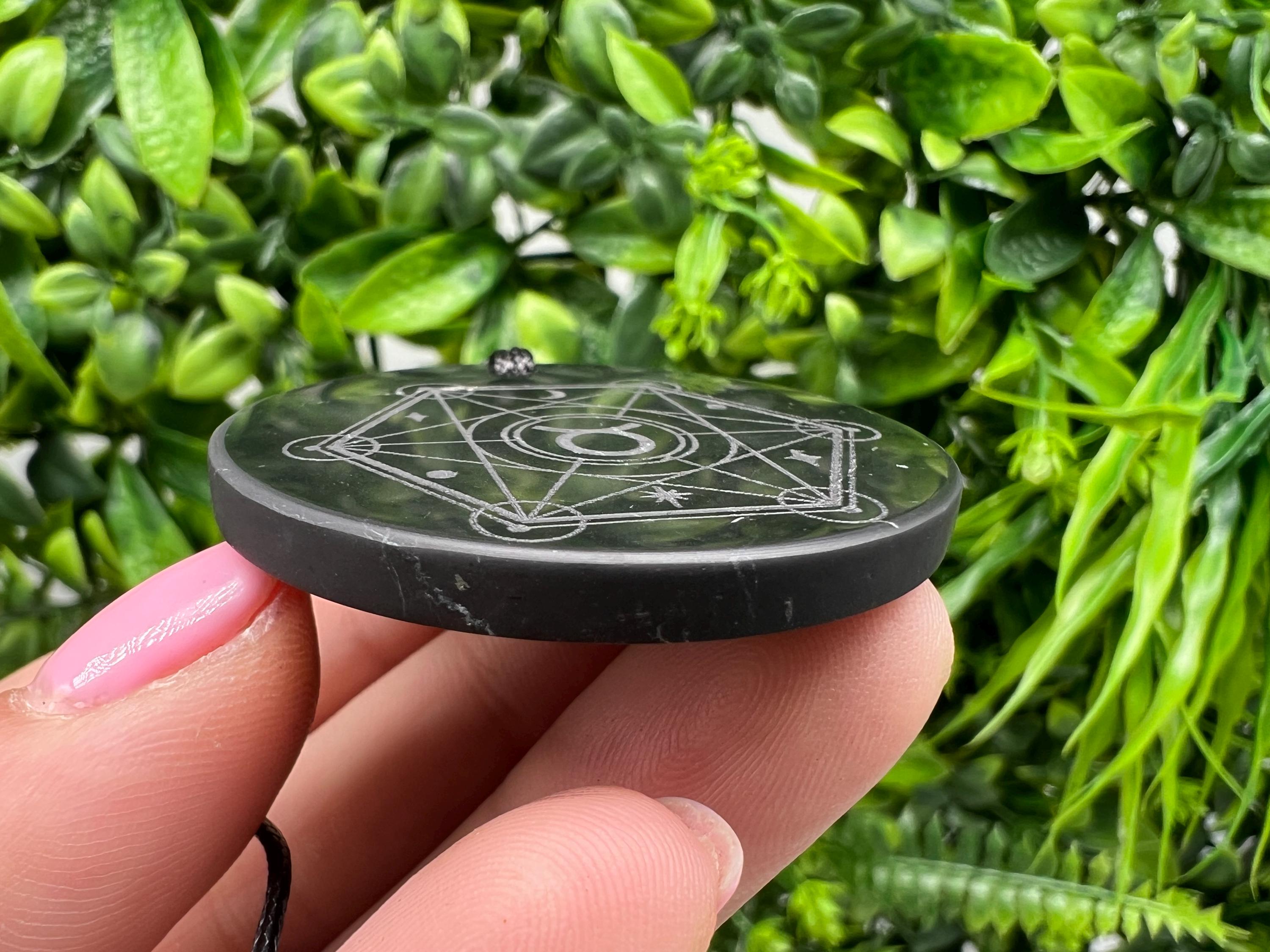 Shungite Taurus Zodiac Pendant Necklace: EMF Protection Healing Stone