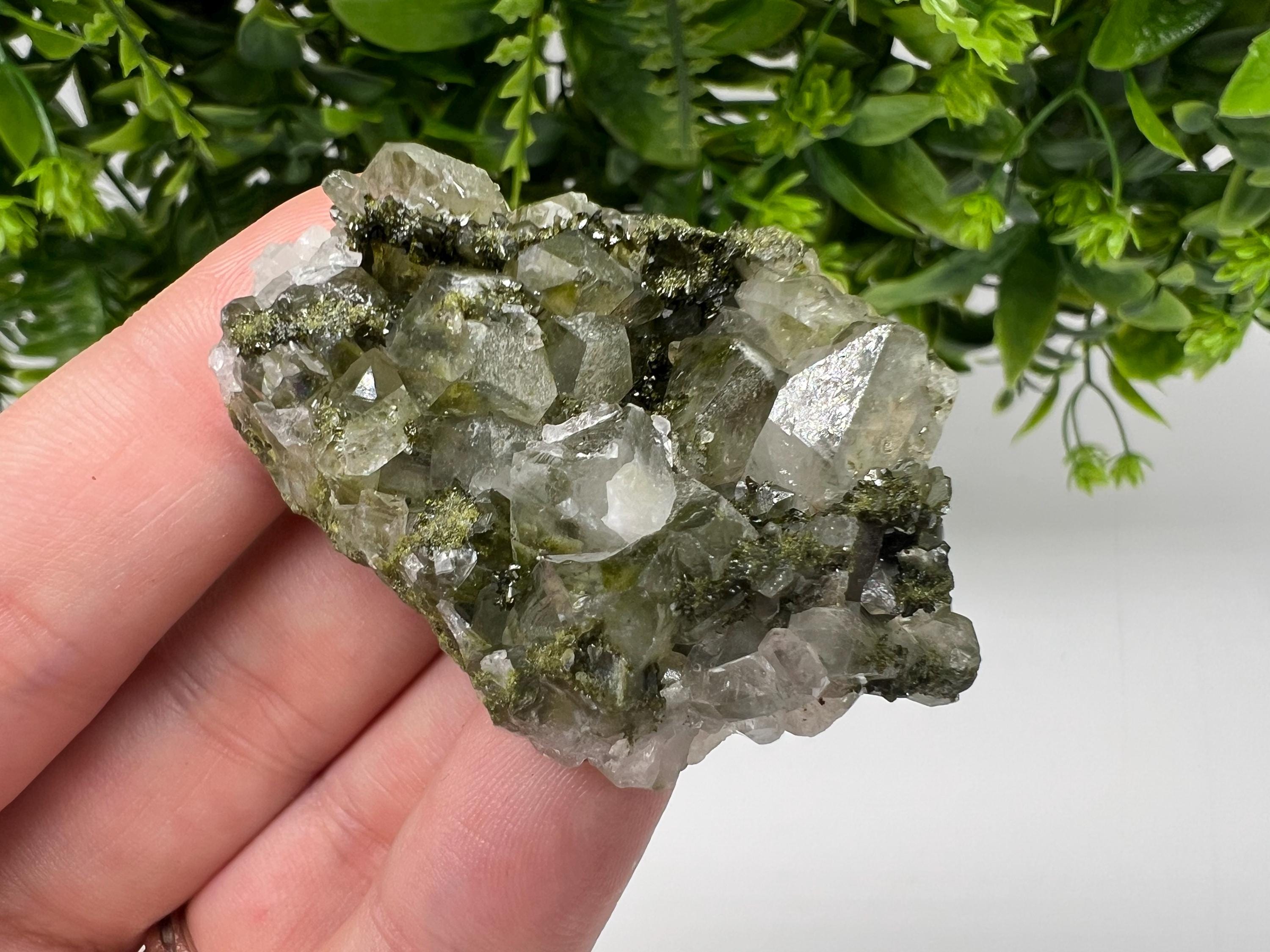 LARGE, Green Epidote with Quartz Crystals - Extremely Sparkly with Rainbows,souvenirs collection stone,gift,decor, Eastern Anatolian, Turkey