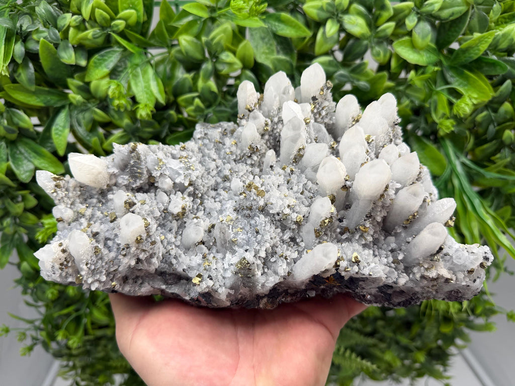 Chalcopyrite on Quartz Cluster, Krushev Dol Mine, Bulgaria, Mineral Specimen