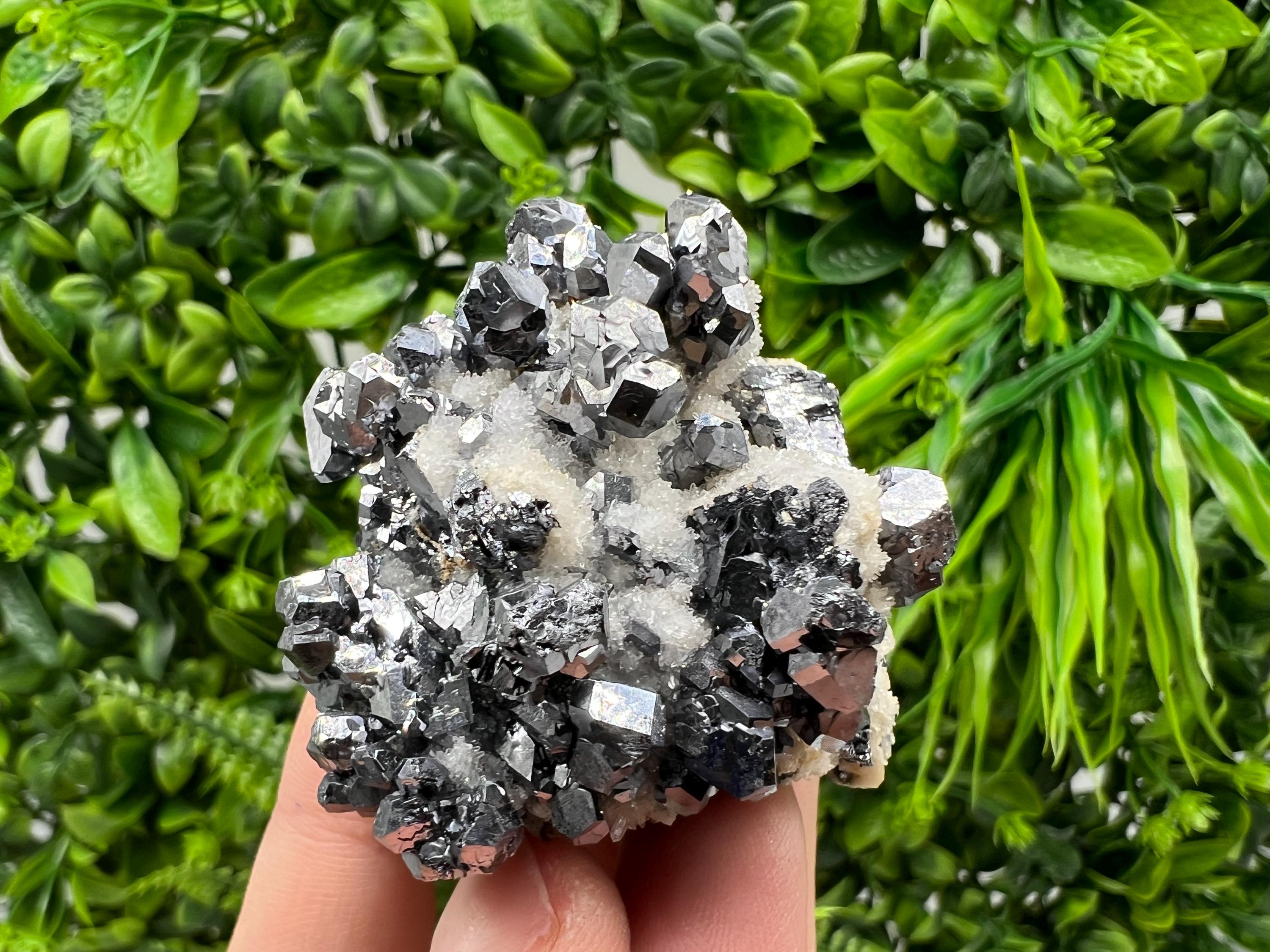 Mirror Galena with Cleiopfane on Chalcedony, Krushev dol Mine, Bulgaria