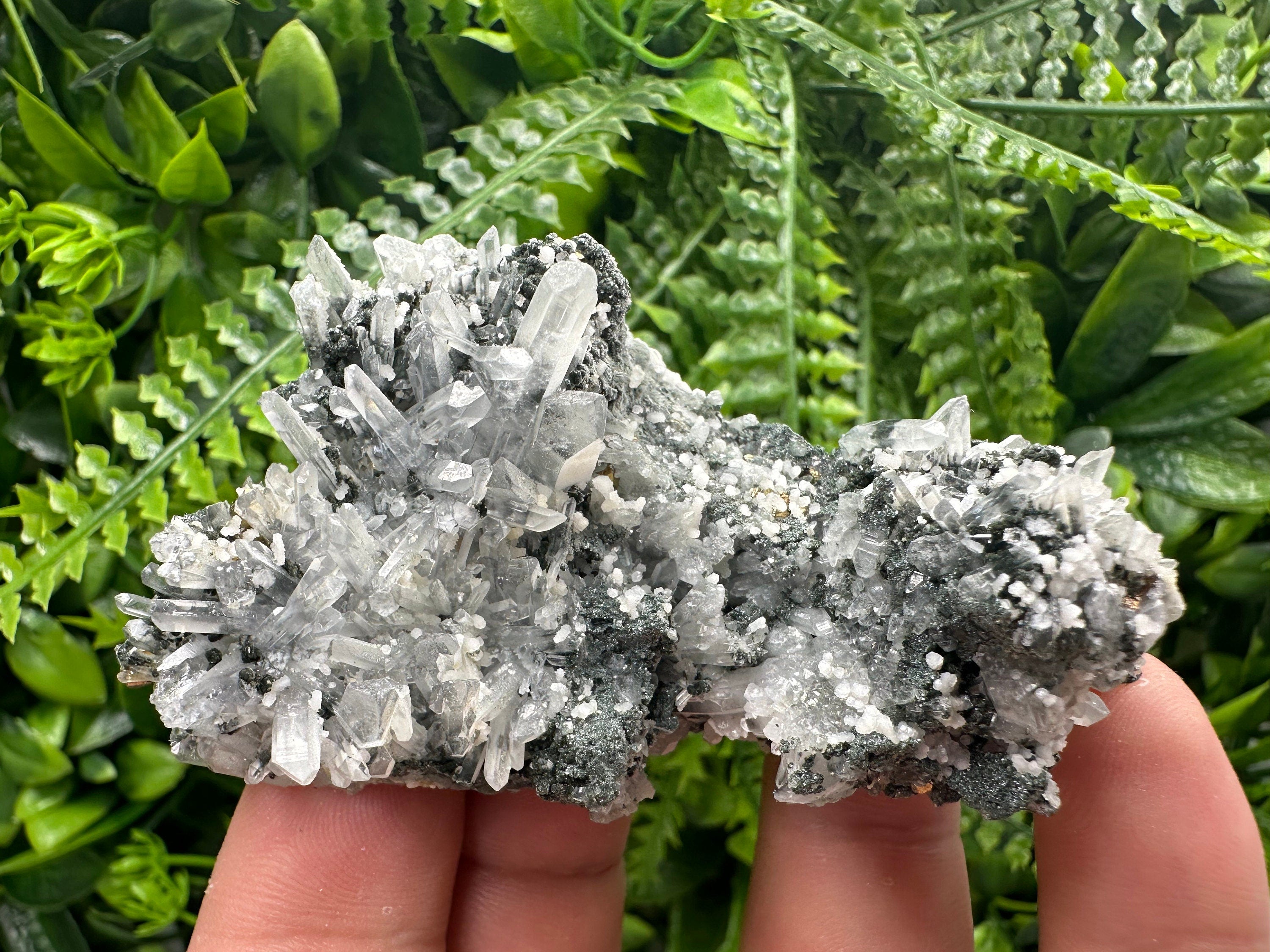 Quartz with Calcite and Chlorite: Borieva Mine Crystal Souvenir
