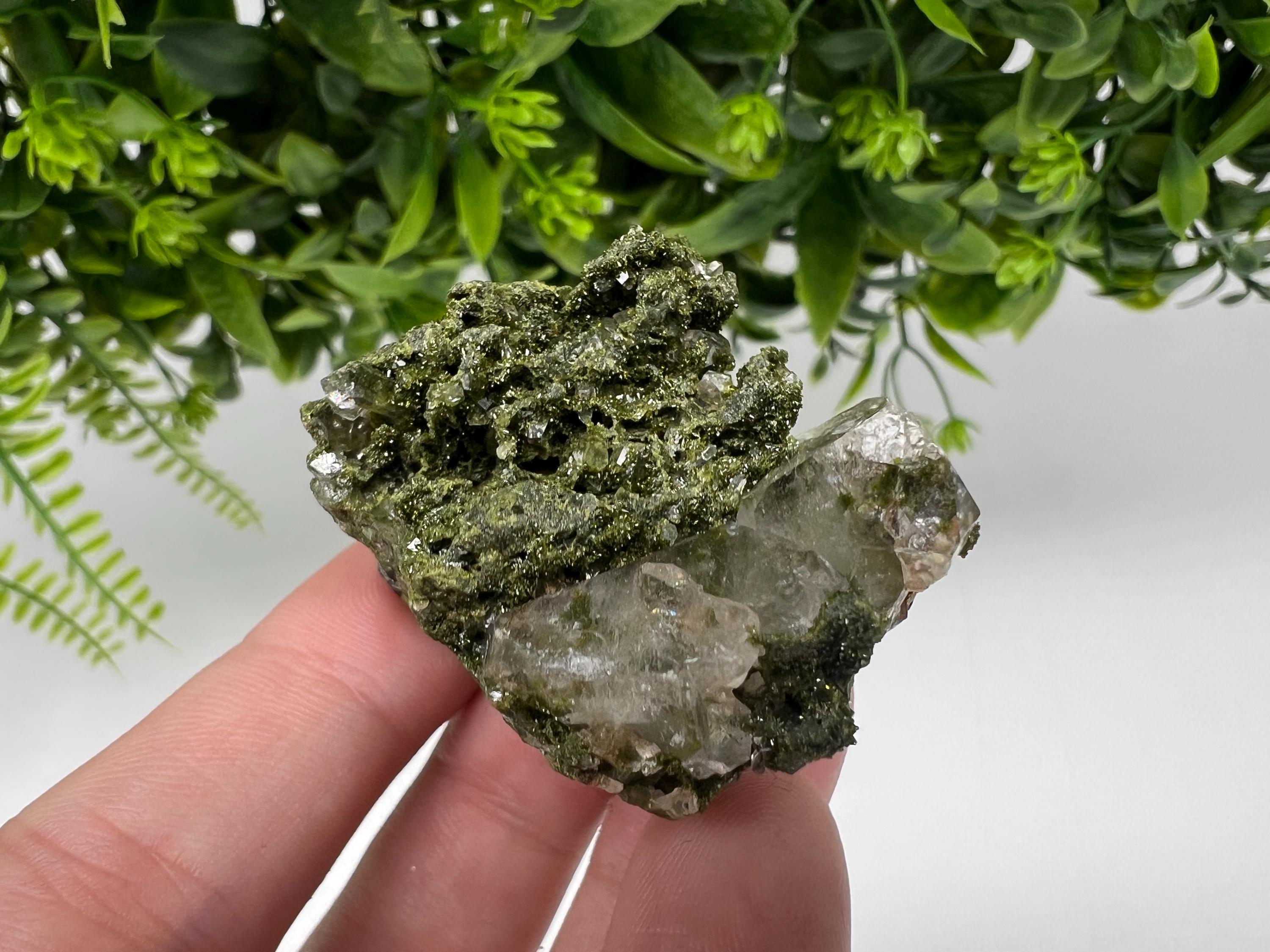 LARGE, Green Epidote with Quartz Crystals - Extremely Sparkly with Rainbows,souvenirs collection stone,gift,decor, Eastern Anatolian, Turkey