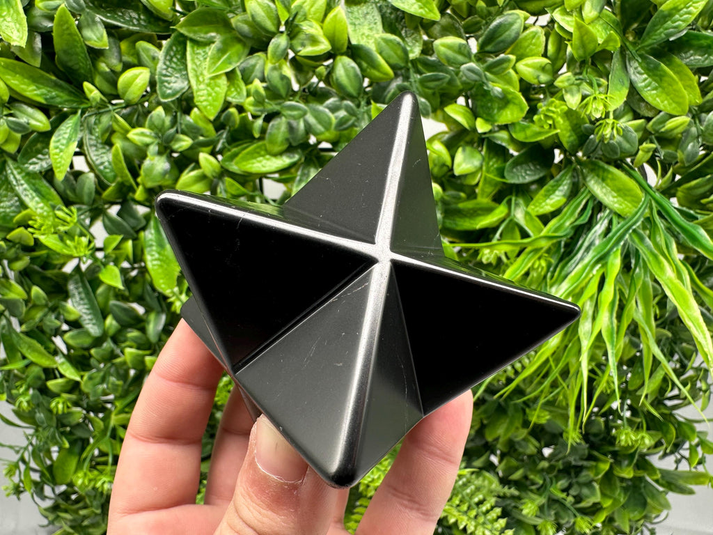 Polished Shungite Merkaba Star, Authentic Crystal, Reiki Healing